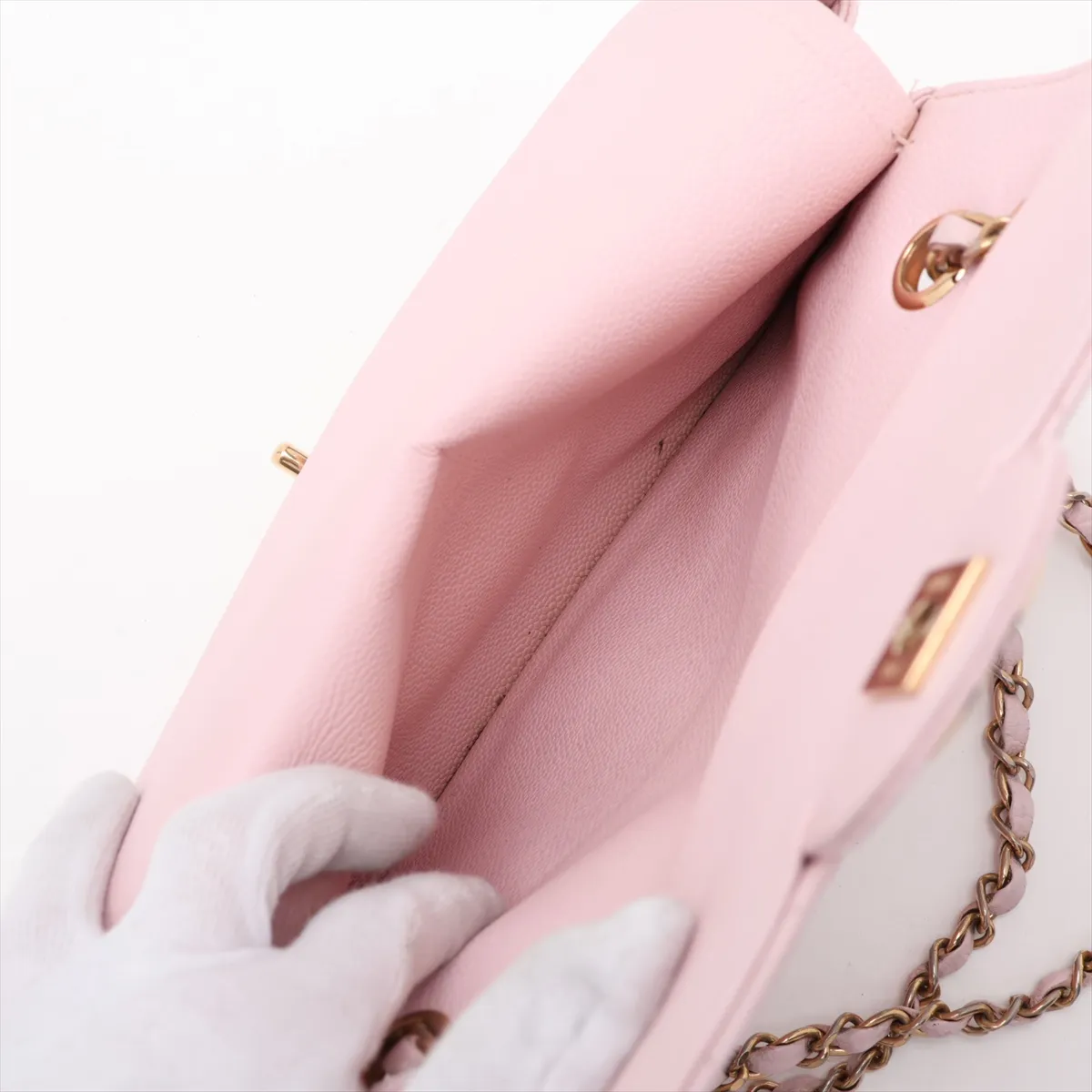 [Individually packaged] Chanel Matelassé 25 Caviar Skin Double Flap Double Chain Bag Pink Gold Hardware A01112 — view 10