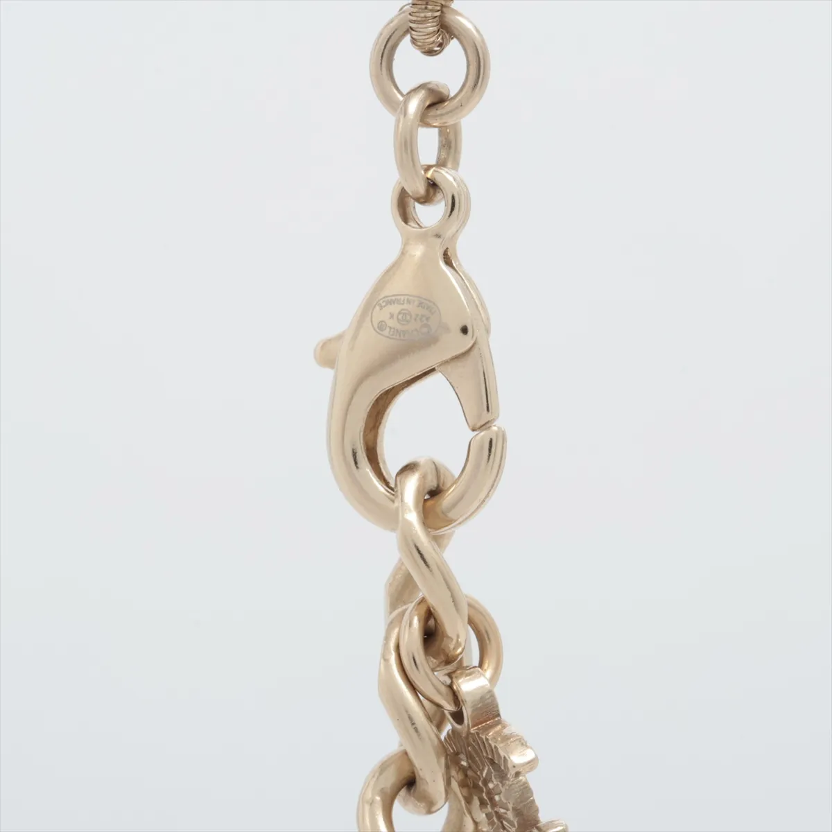 Coco Mark A22K Necklace, GP x Rhinestone x Faux Pearl, Gold. Shows signs of wear, — view 3
