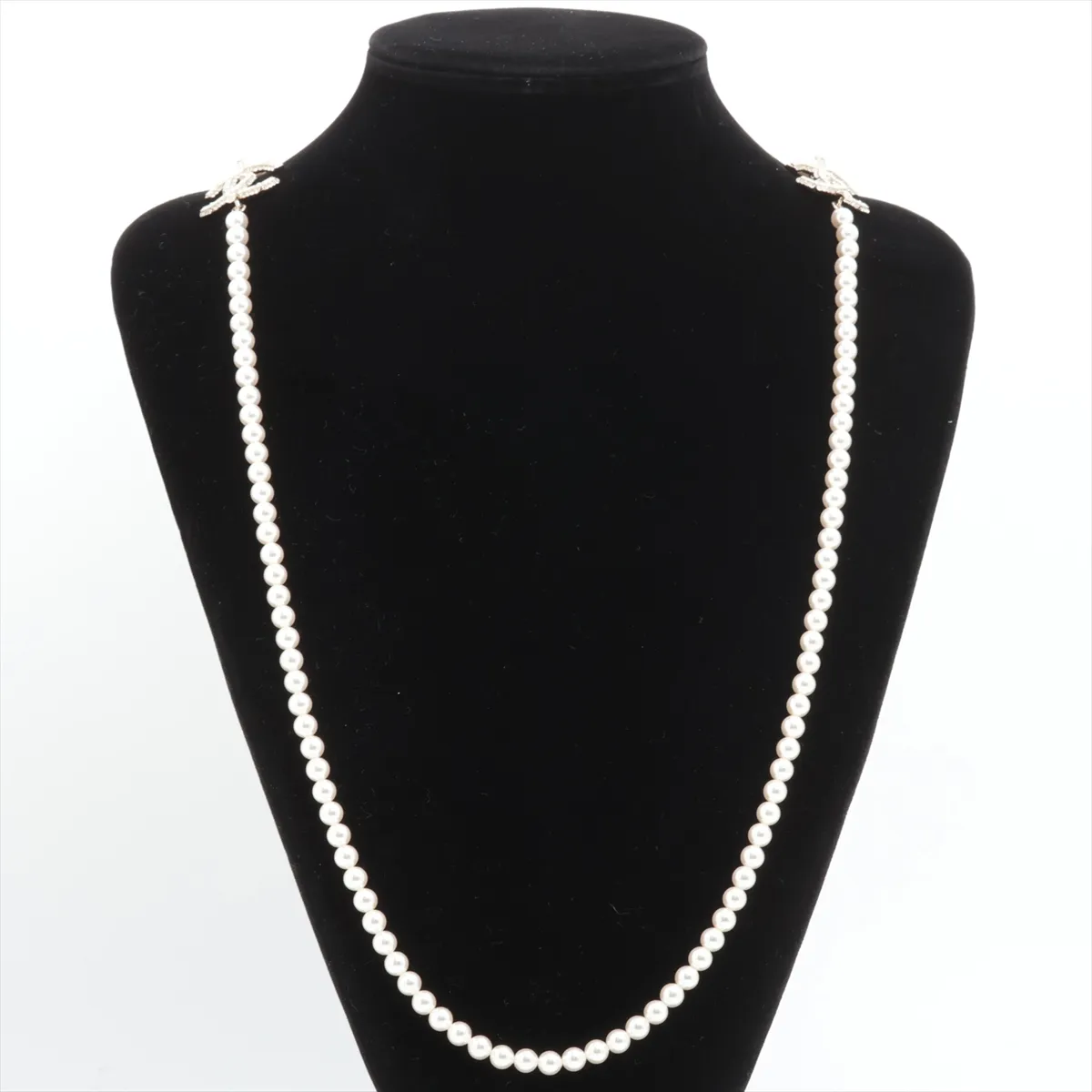 Coco Mark A22K Necklace, GP x Rhinestone x Faux Pearl, Gold. Shows signs of wear, — view 5