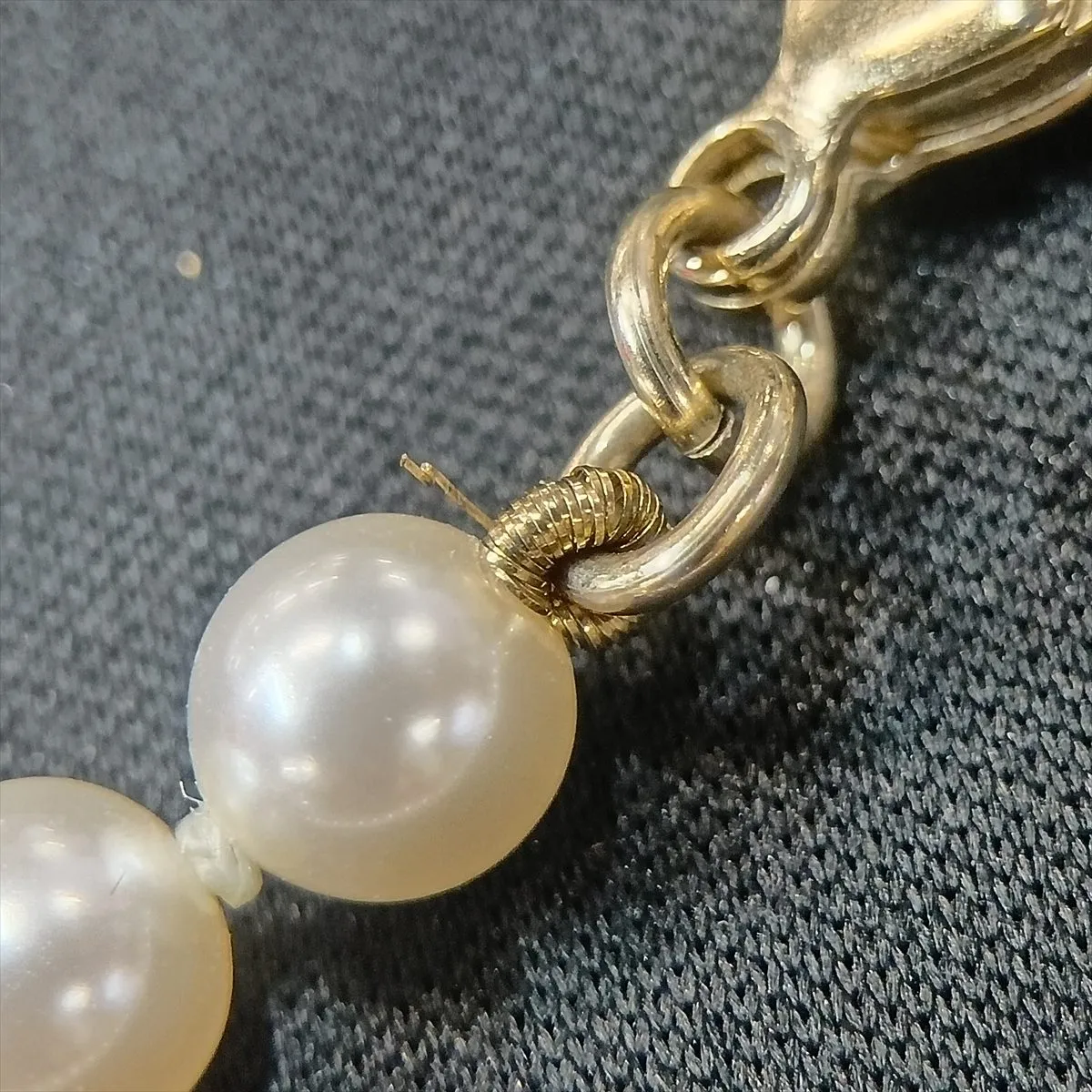 Coco Mark A22K Necklace, GP x Rhinestone x Faux Pearl, Gold. Shows signs of wear, — view 7