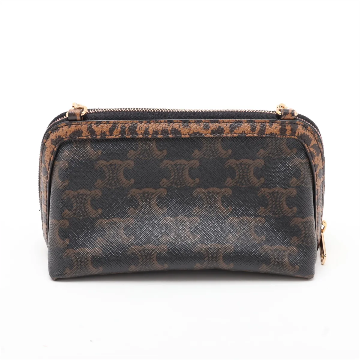 Triomphe PVC x Leather Chain Shoulder Bag, Brown — view 2