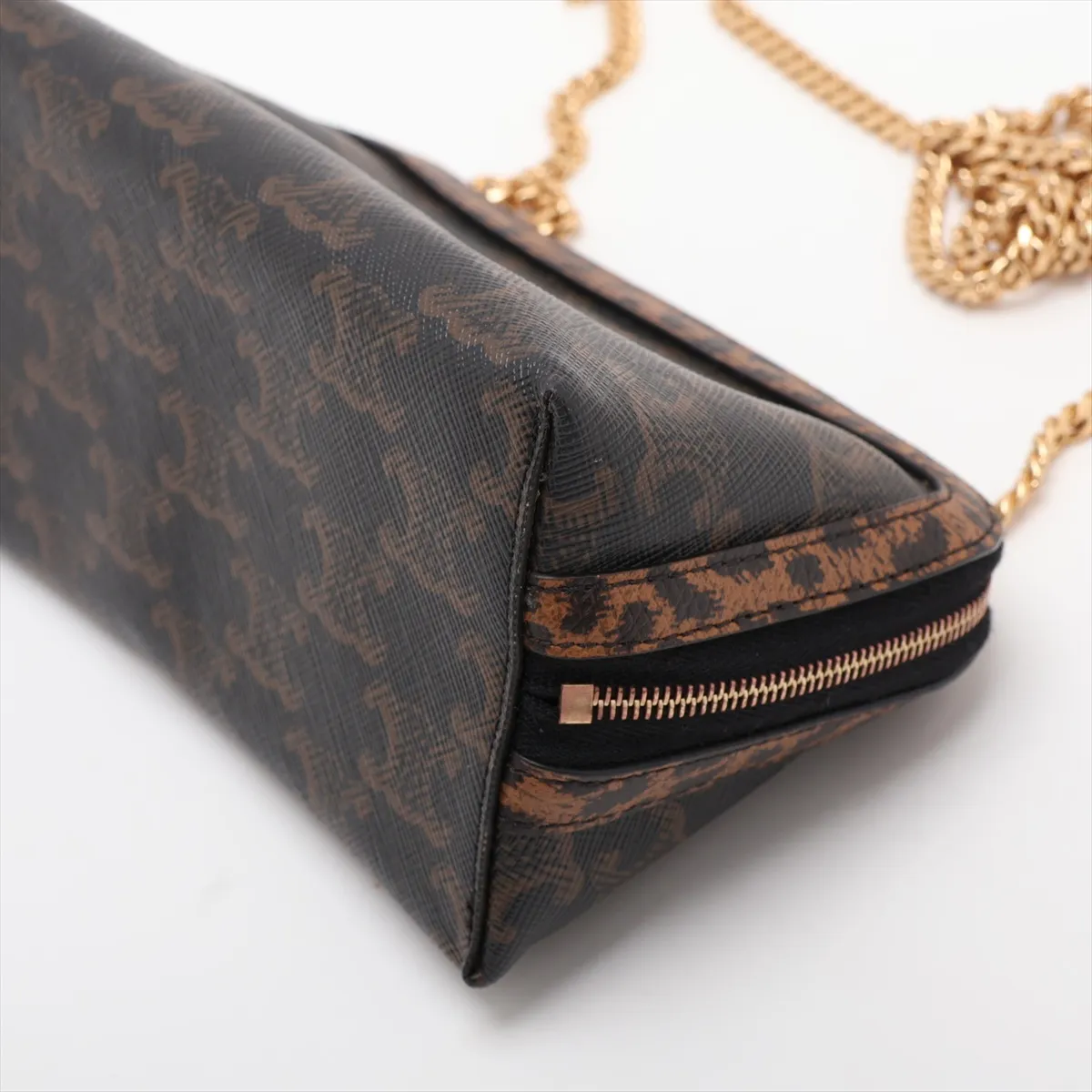 Triomphe PVC x Leather Chain Shoulder Bag, Brown — view 3