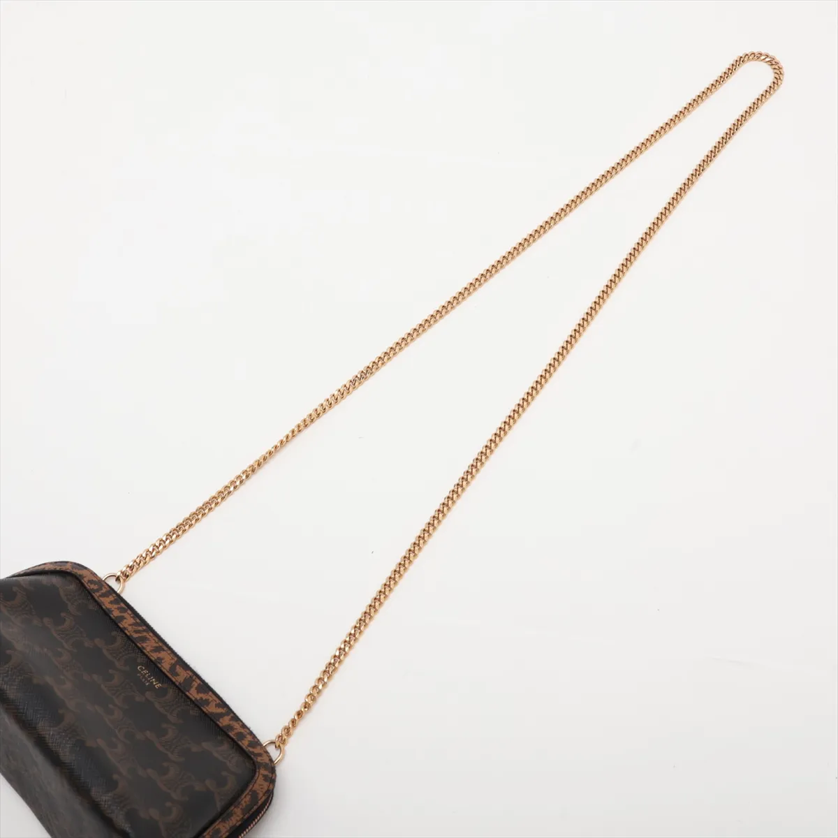 Triomphe PVC x Leather Chain Shoulder Bag, Brown — view 5