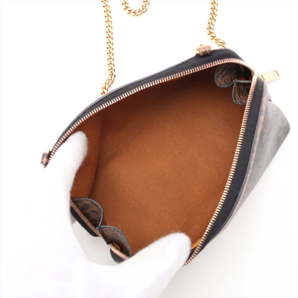 Triomphe PVC x Leather Chain Shoulder Bag, Brown — view 6