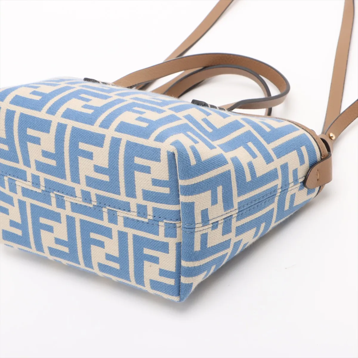 Zucca Roll Mini Canvas x Leather 2-Way Handbag, Beige x Blue, 8BS096 — view 3