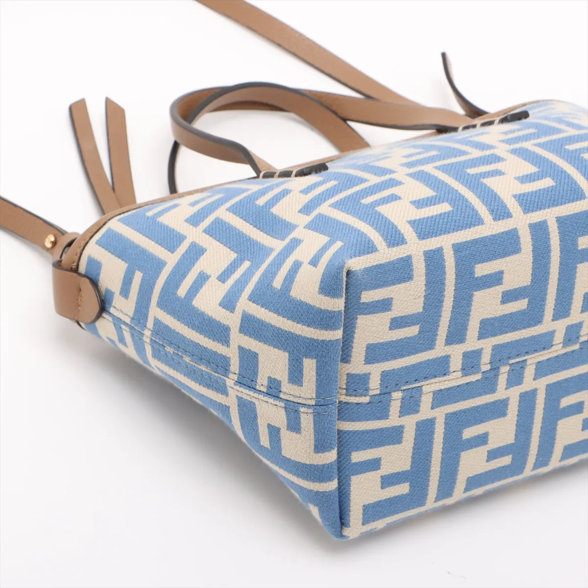 Zucca Roll Mini Canvas x Leather 2-Way Handbag, Beige x Blue, 8BS096 — view 4