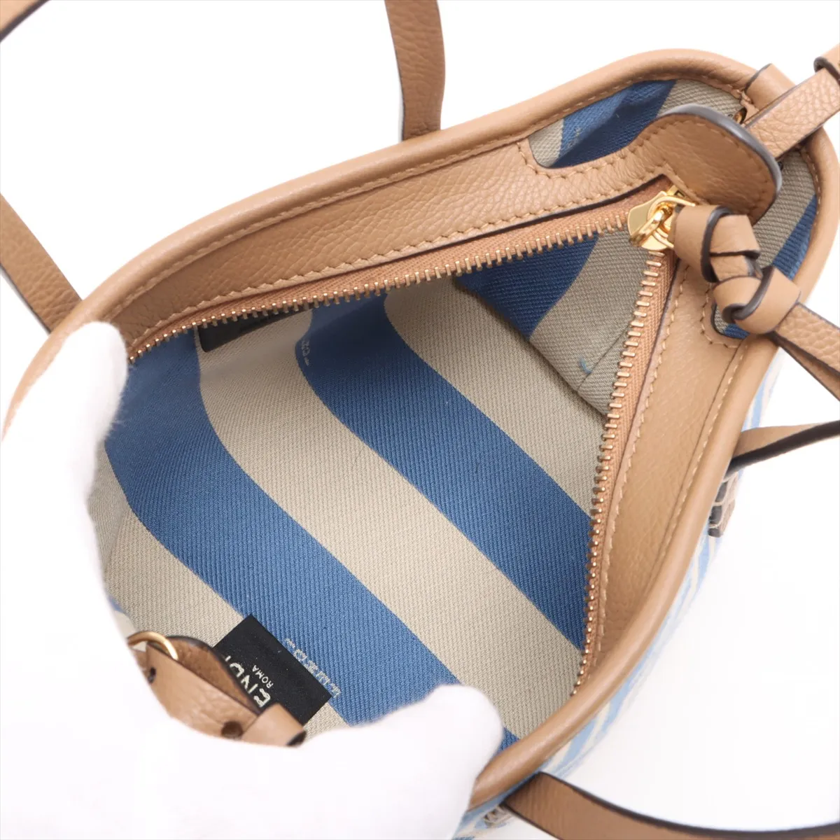 Zucca Roll Mini Canvas x Leather 2-Way Handbag, Beige x Blue, 8BS096 — view 8
