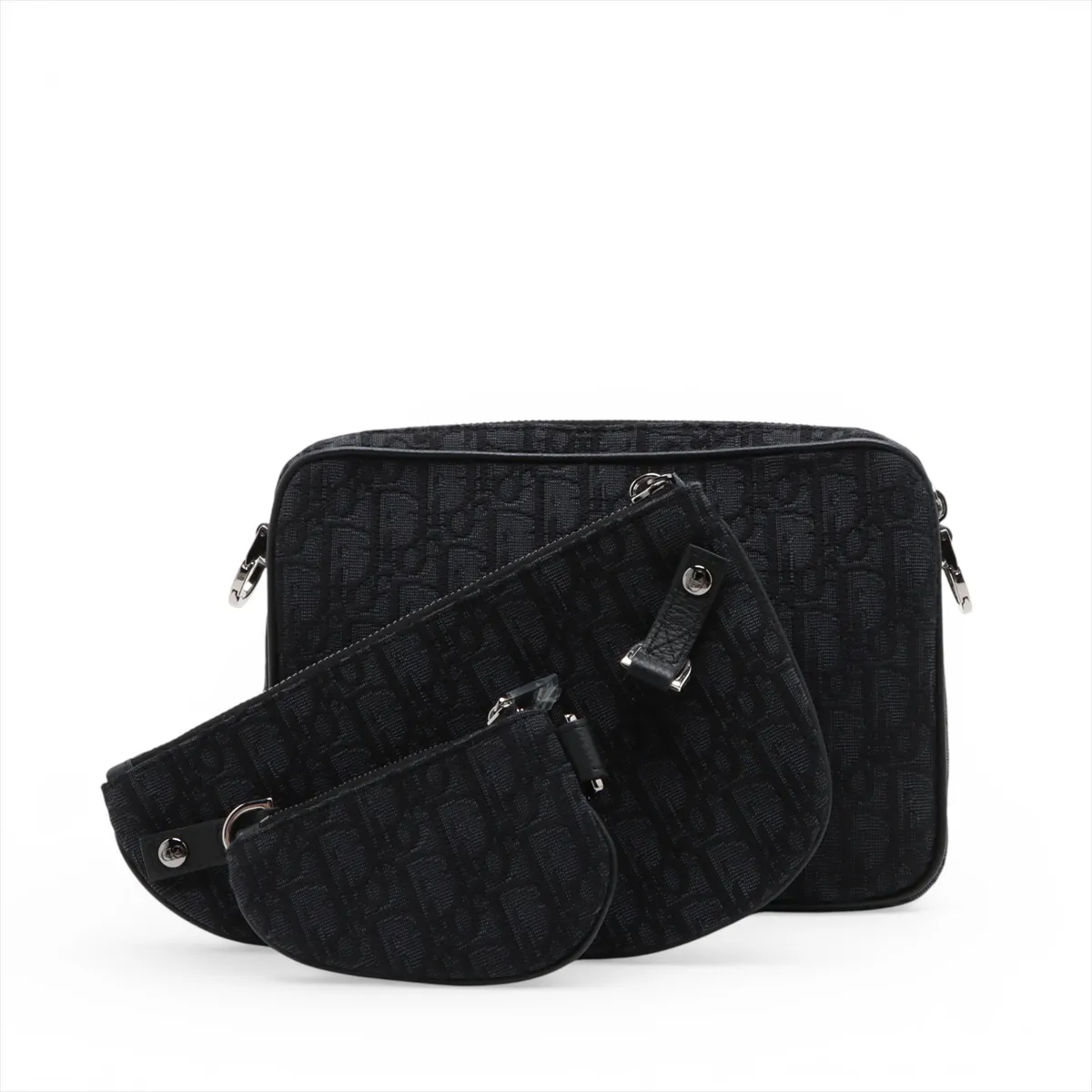 Oblique Saddle Canvas x Leather Shoulder Bag Navy — view 2