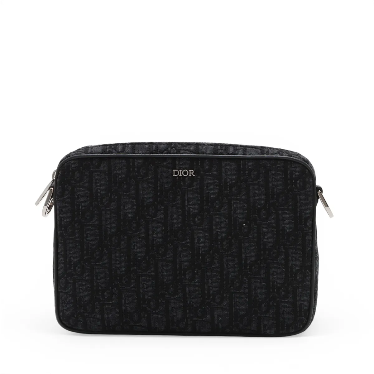 Oblique Saddle Canvas x Leather Shoulder Bag Navy — view 3