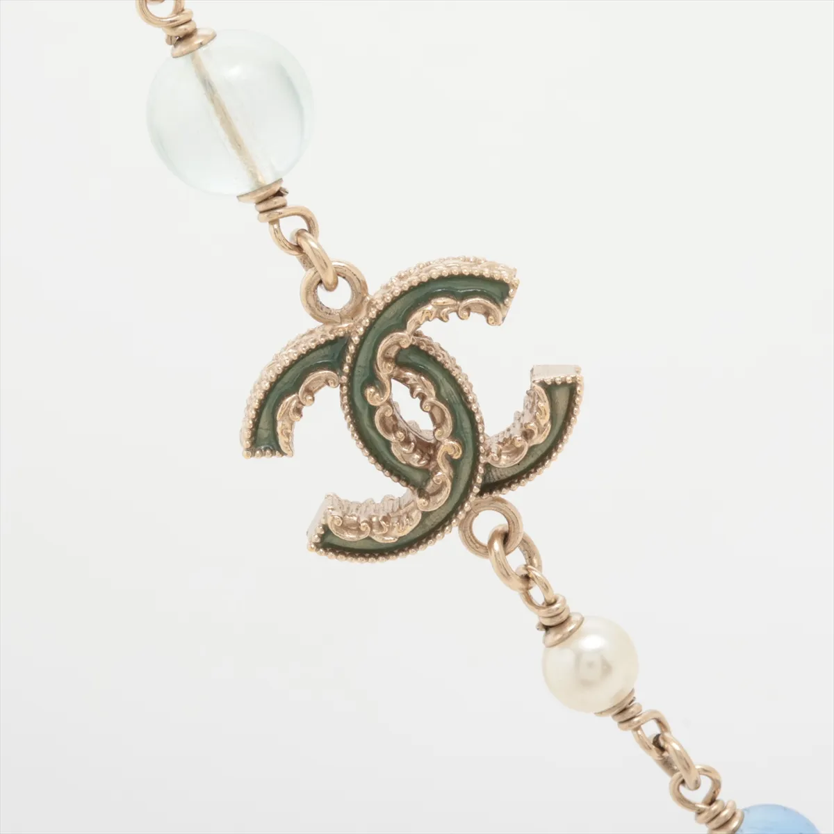 Coco Mark B13C Necklace, GP x Faux Pearl, Gold x Blue. Shows — view 2