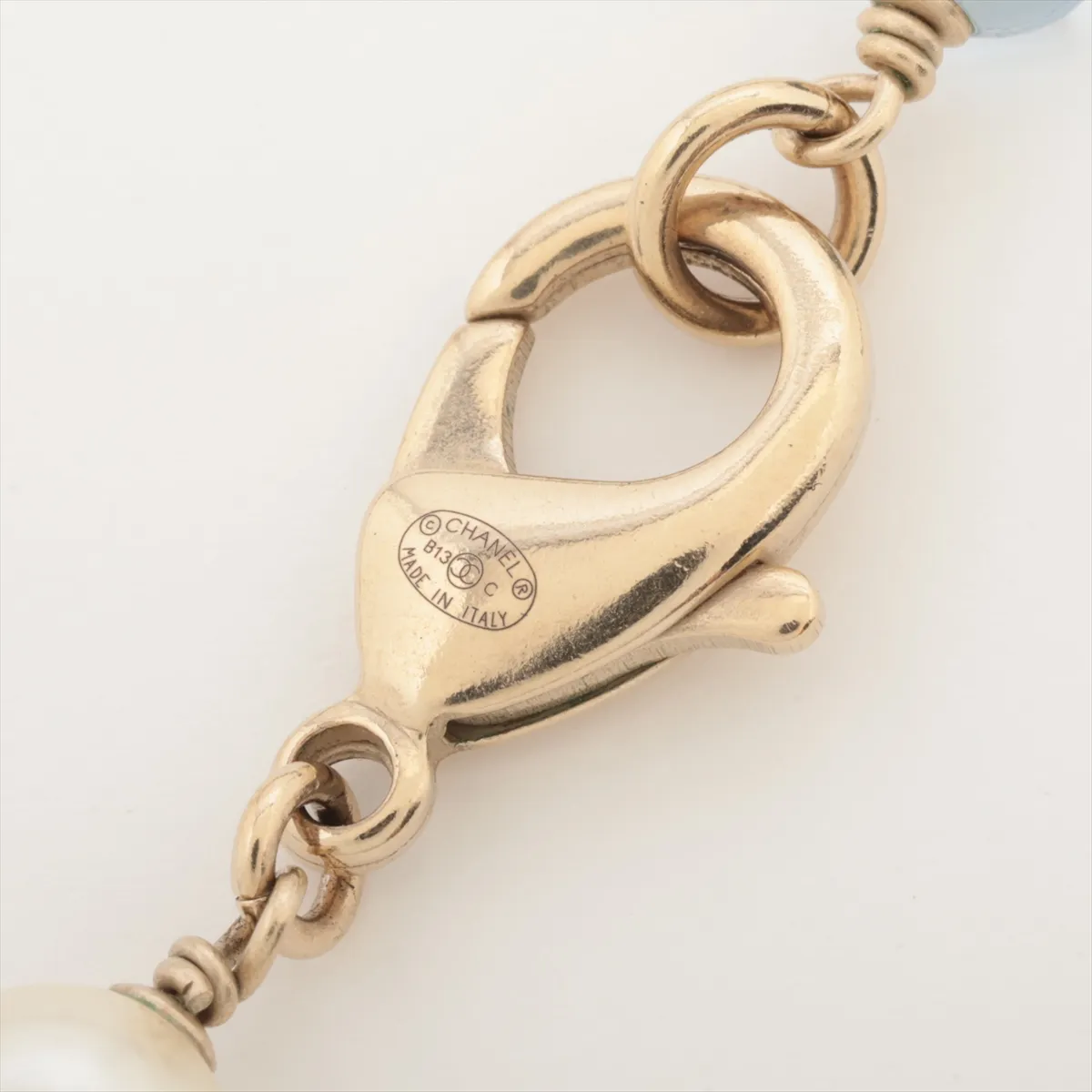 Coco Mark B13C Necklace, GP x Faux Pearl, Gold x Blue. Shows — view 5
