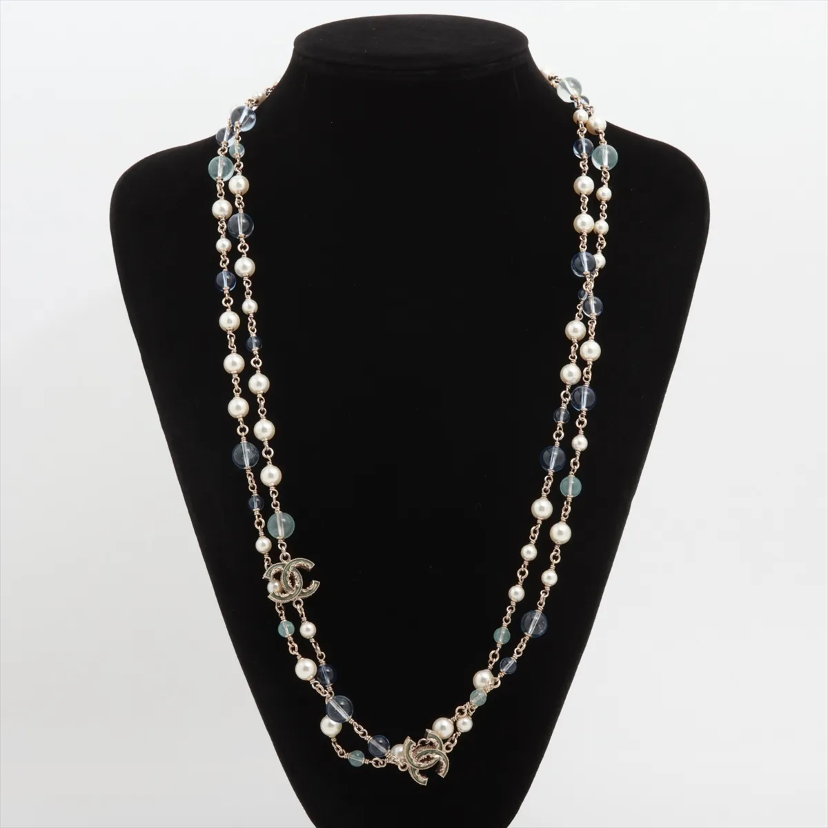 Coco Mark B13C Necklace, GP x Faux Pearl, Gold x Blue. Shows — view 6