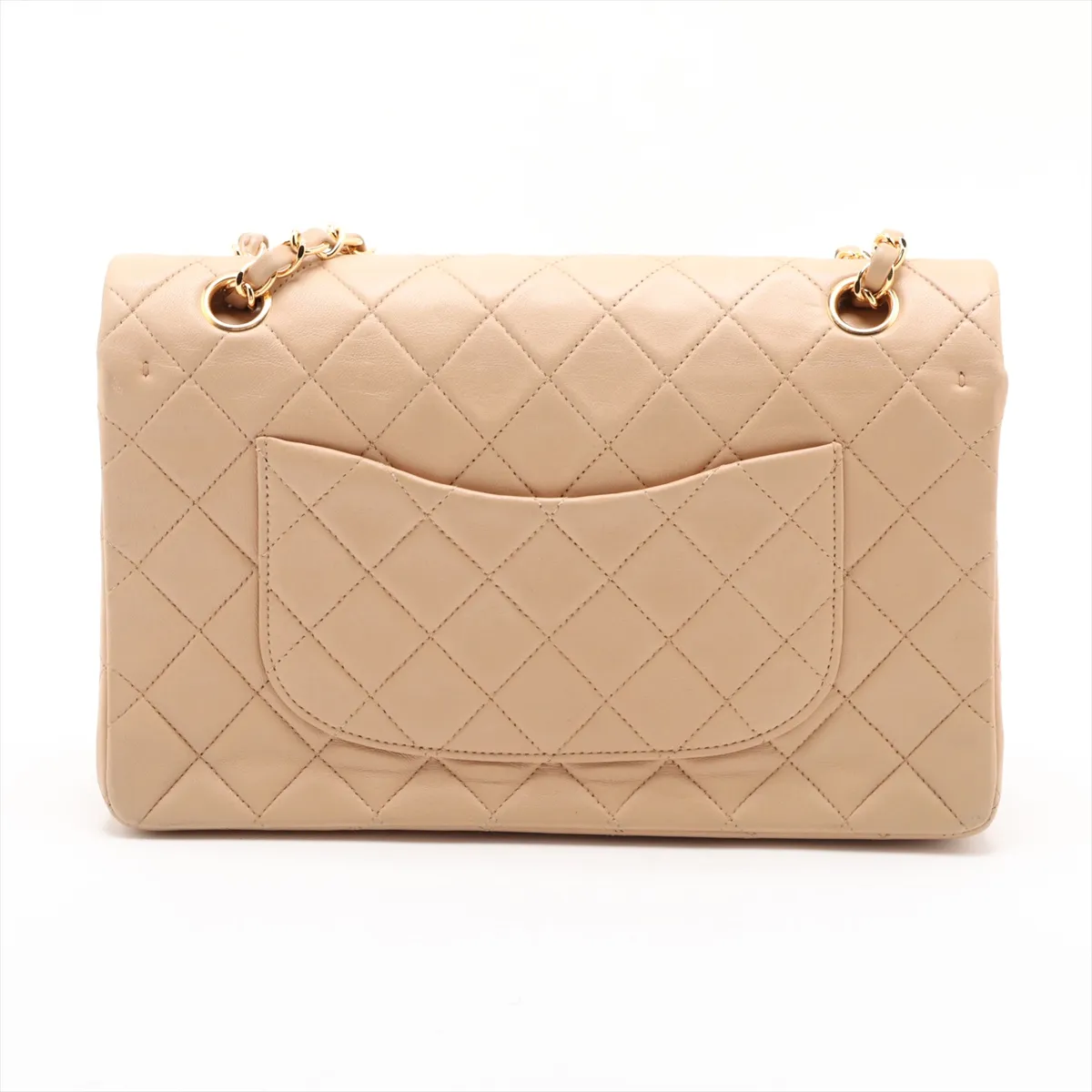 Matelassé 25 Lambskin Double Flap Double Chain Bag, Beige, Gold Hardware, A01112 — view 2