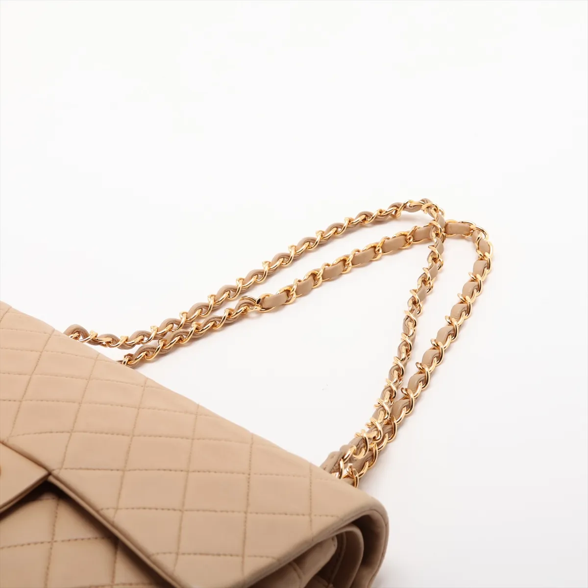 Matelassé 25 Lambskin Double Flap Double Chain Bag, Beige, Gold Hardware, A01112 — view 5