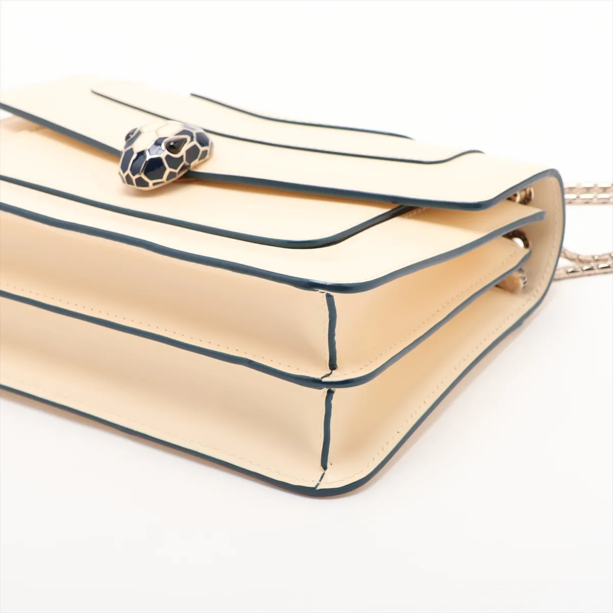 Serpenti Forever Leather Chain Shoulder Bag, Beige, with Mirror — view 3