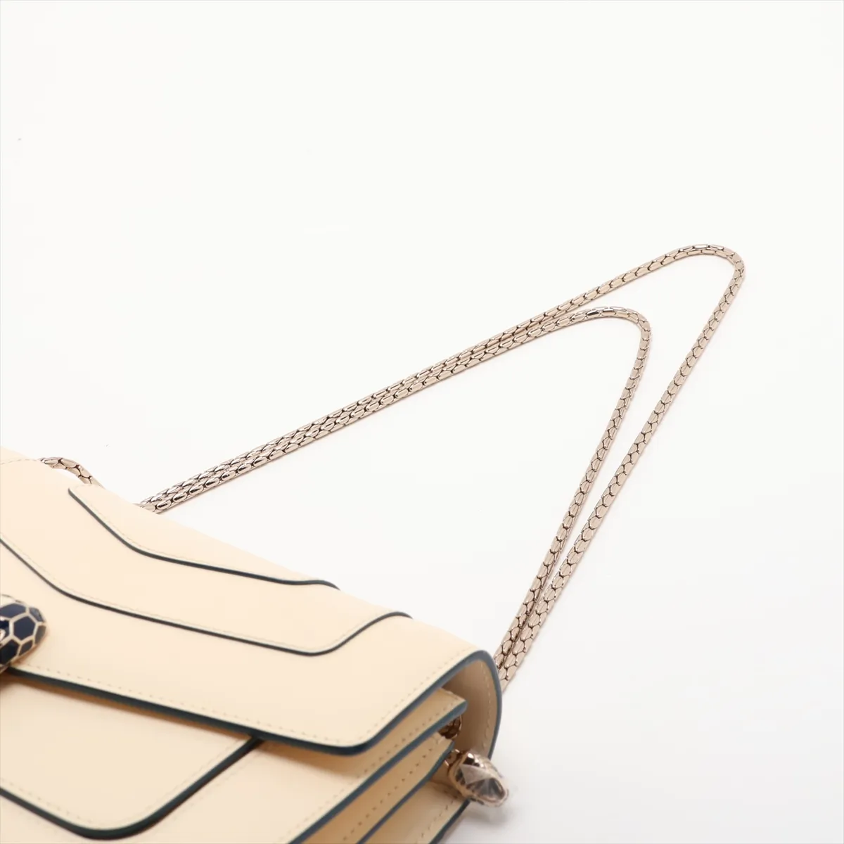 Serpenti Forever Leather Chain Shoulder Bag, Beige, with Mirror — view 5