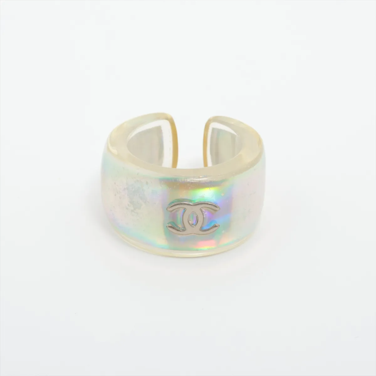 Coco Mark Ring, Resin, Clear. Shows signs of wear,