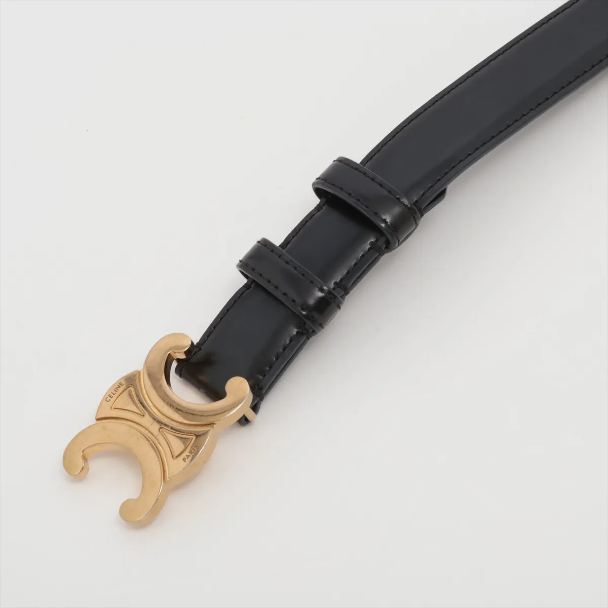 Triomphe Belt, size 80, Leather, Black. Shows signs of wear including — view 2