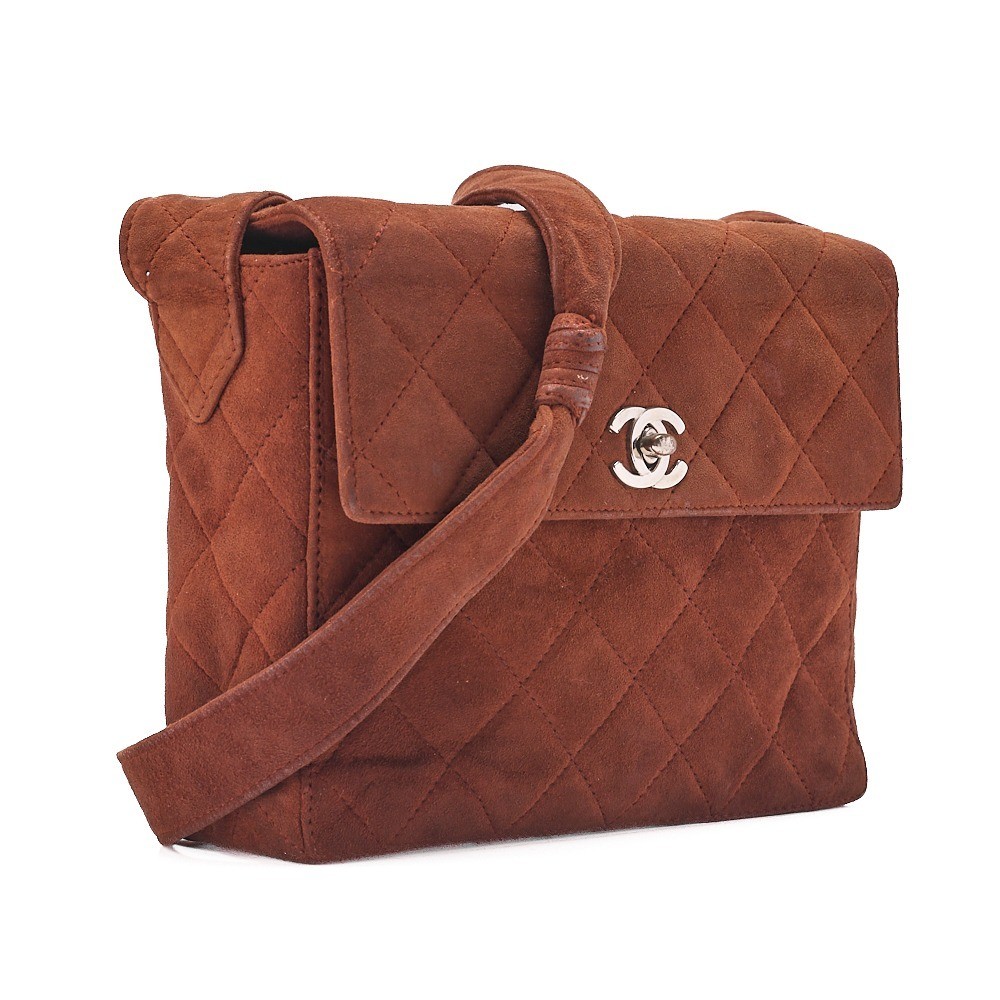 Suede Matelassé Shoulder Bag, Brown, Silver Hardware, Series 4 — view 3