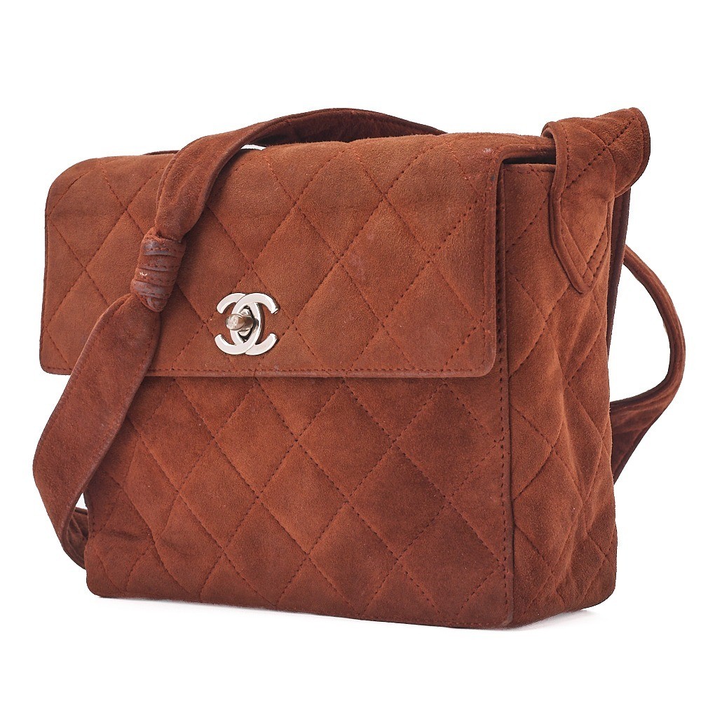 Suede Matelassé Shoulder Bag, Brown, Silver Hardware, Series 4 — view 4