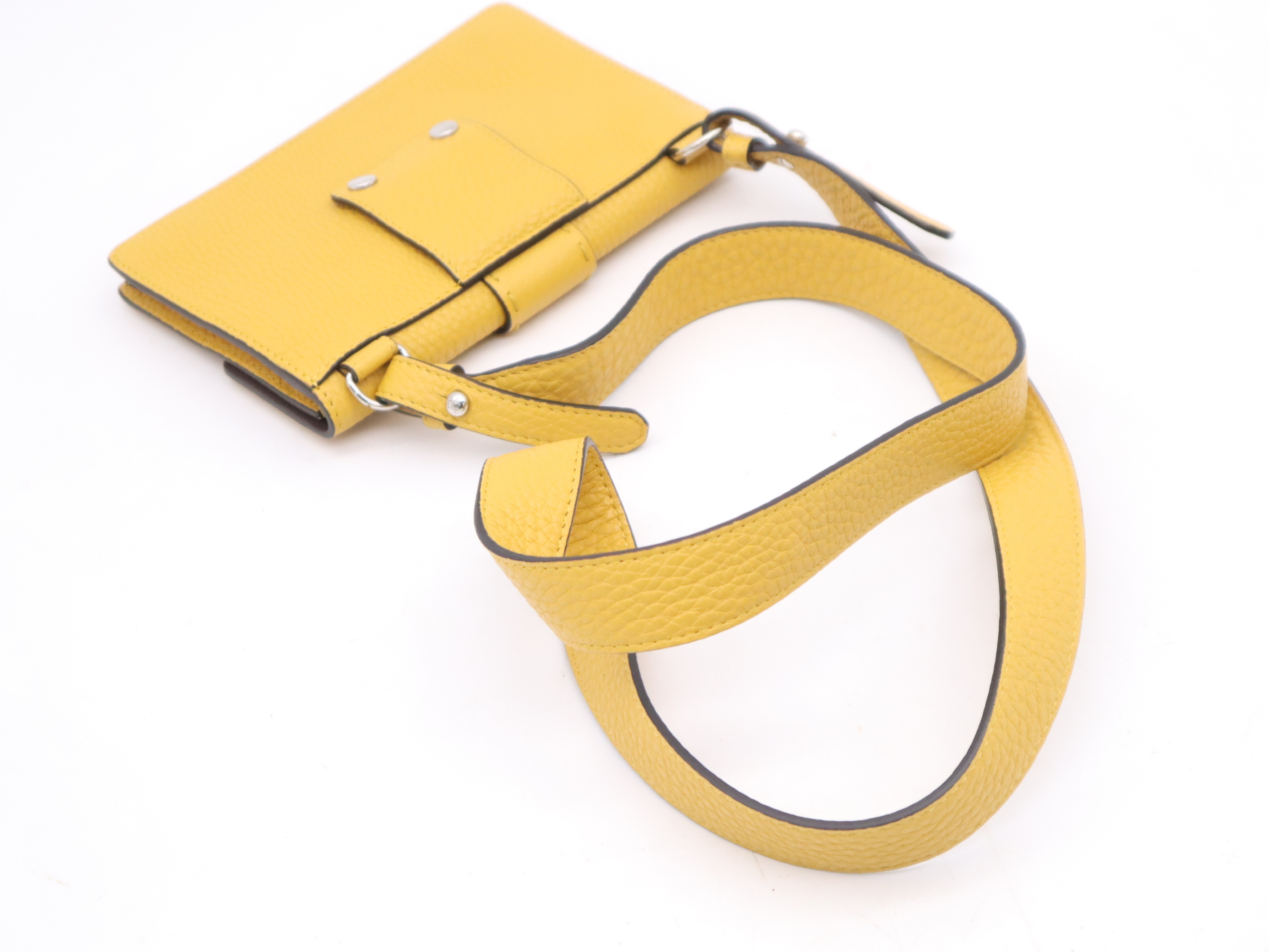 Leather Selleria Yellow Shoulder Bag with Silver Hardware, Dust Bag and Box Included — view 6
