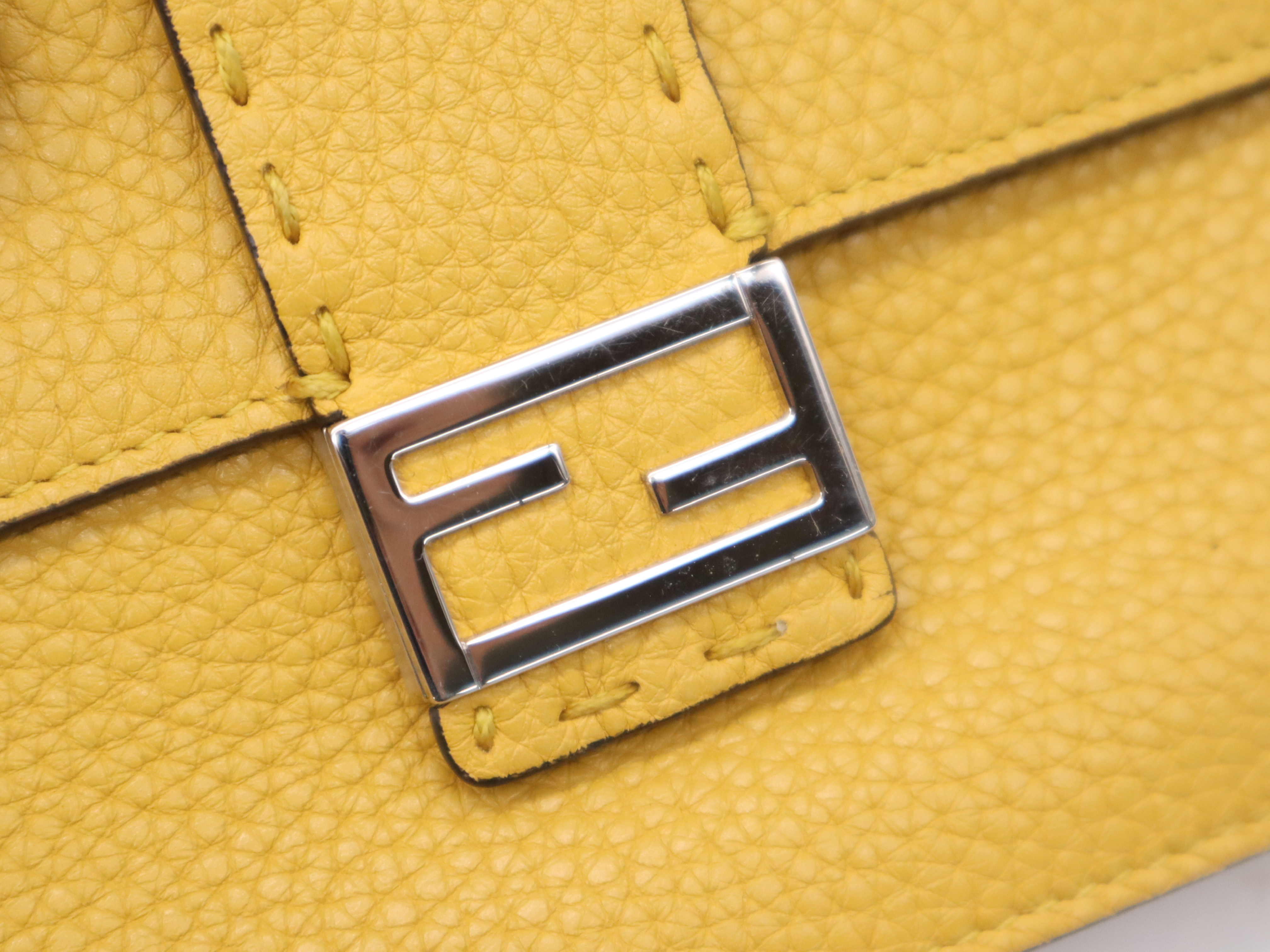 Leather Selleria Yellow Shoulder Bag with Silver Hardware, Dust Bag and Box Included — view 9