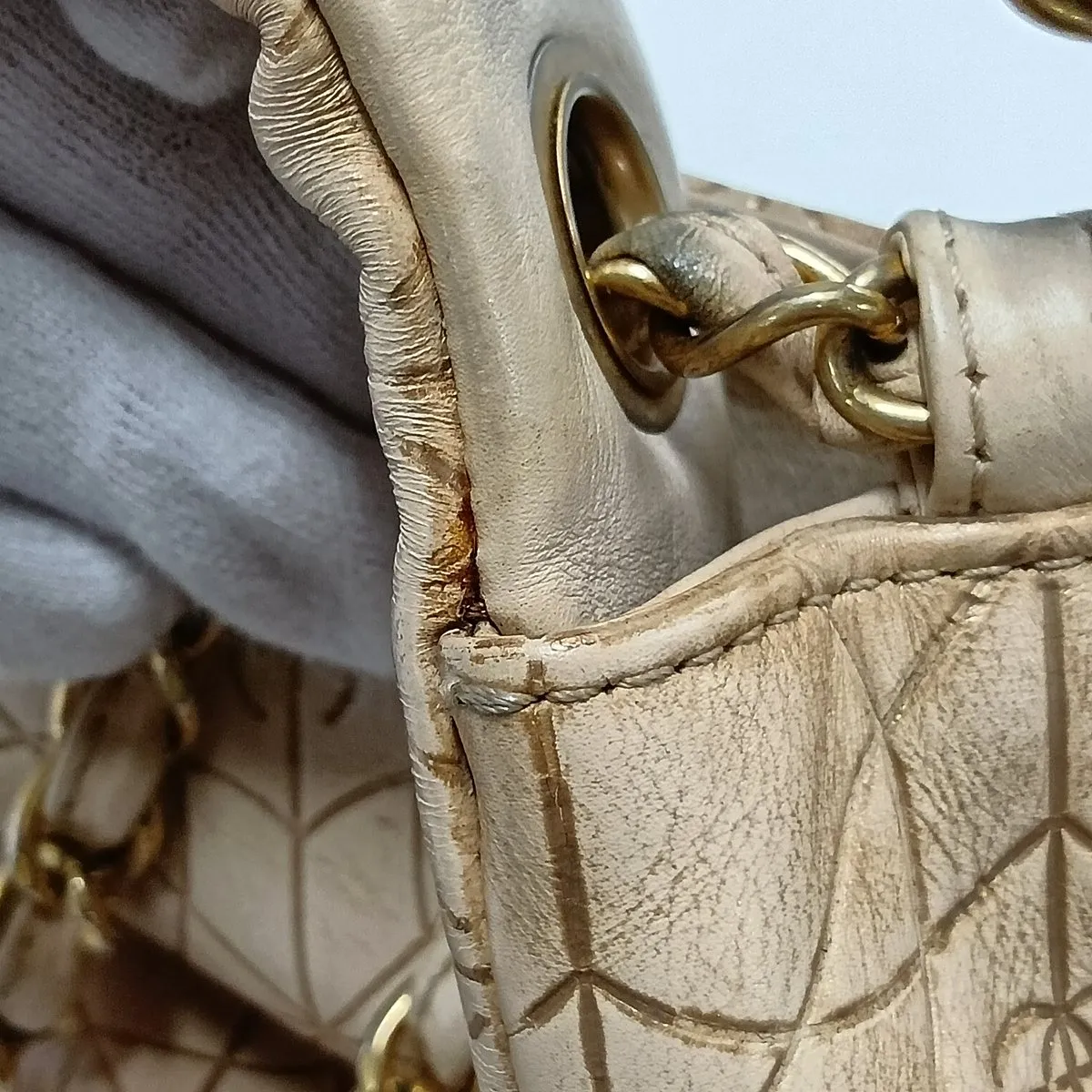 Coco Mark Lambskin Single Flap Double Chain Bag, Beige, Gold Hardware, Series 12 — view 12