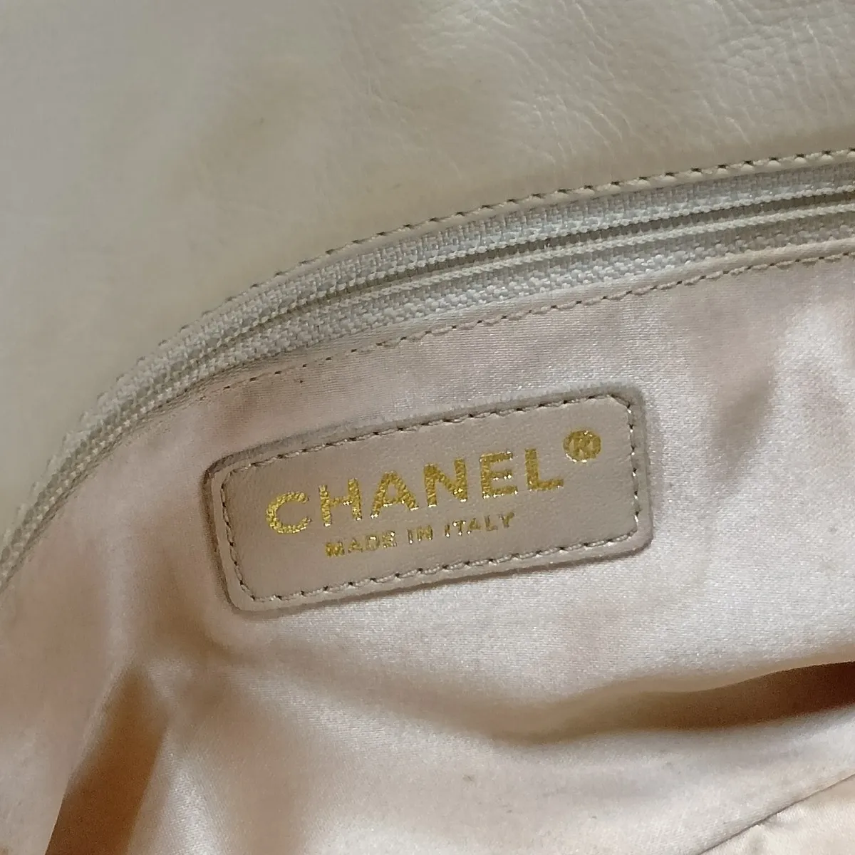 Coco Mark Lambskin Single Flap Double Chain Bag, Beige, Gold Hardware, Series 12 — view 13