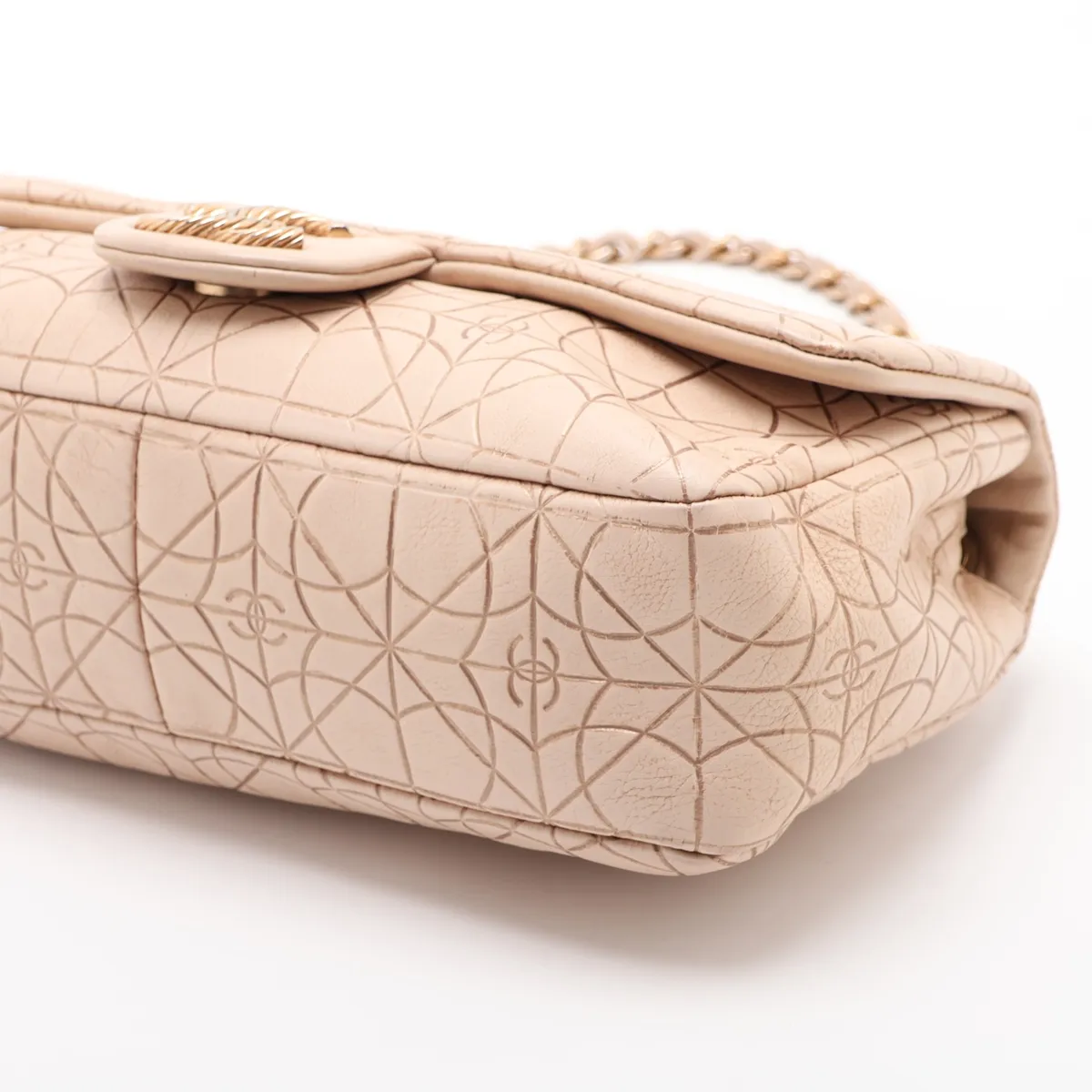 Coco Mark Lambskin Single Flap Double Chain Bag, Beige, Gold Hardware, Series 12 — view 3