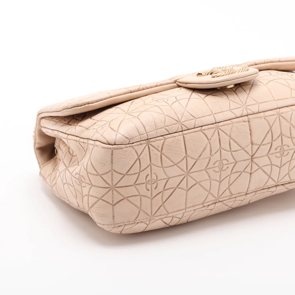 Coco Mark Lambskin Single Flap Double Chain Bag, Beige, Gold Hardware, Series 12 — view 4