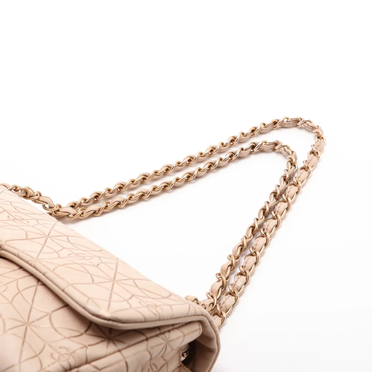 Coco Mark Lambskin Single Flap Double Chain Bag, Beige, Gold Hardware, Series 12 — view 5