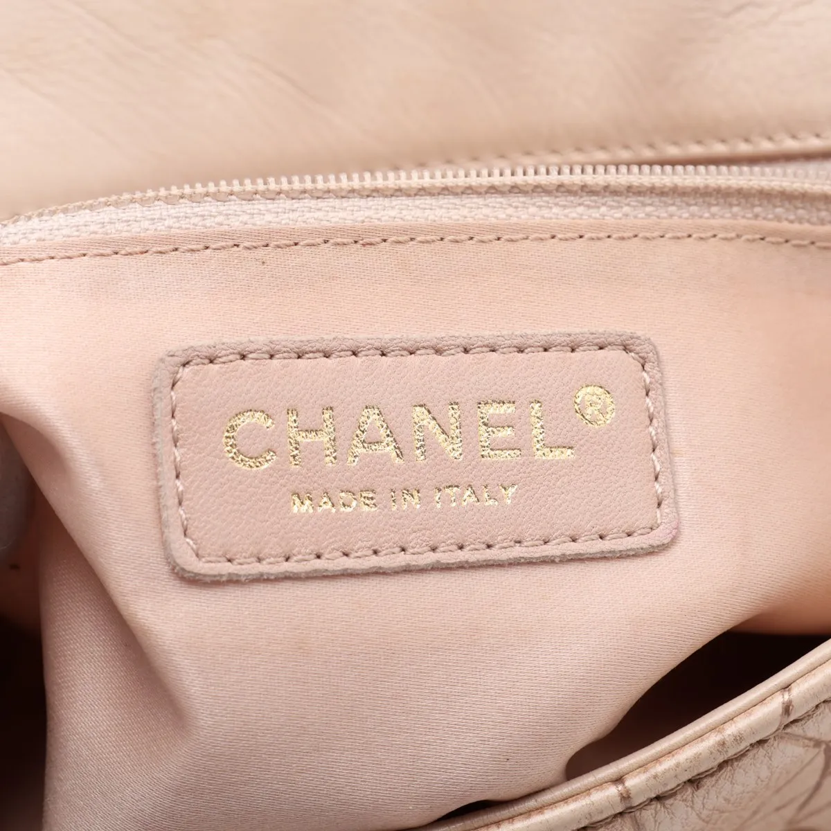 Coco Mark Lambskin Single Flap Double Chain Bag, Beige, Gold Hardware, Series 12 — view 8