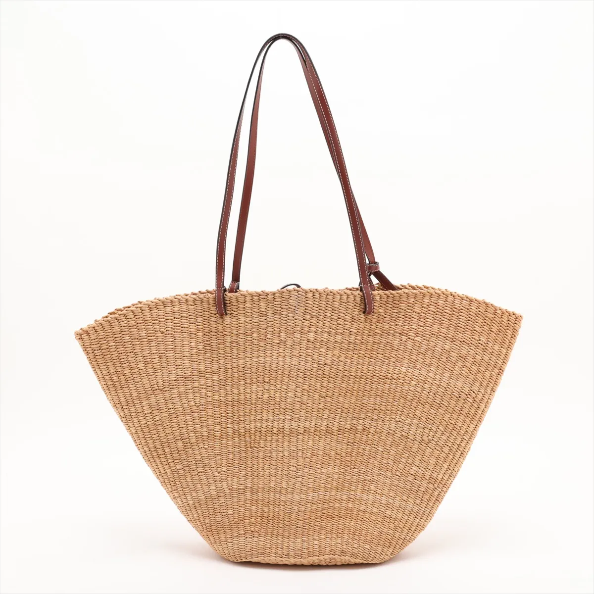 Anagram Shell Basket Medium Raffia x Leather Tote Bag, Beige — view 2