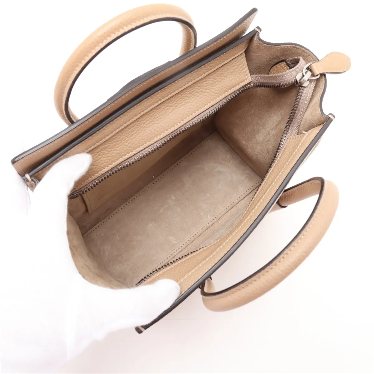 Luggage Nano Shopper Leather 2-Way Handbag, Beige — view 8