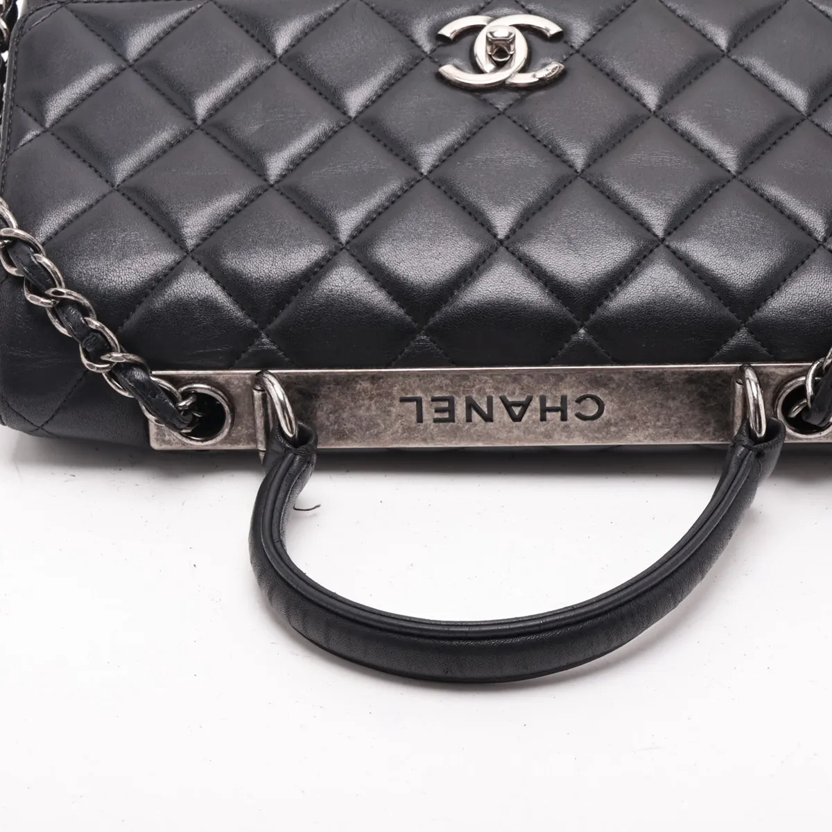 Trendy CC Lambskin 2-Way Handbag, Black with Gunmetal Hardware, 23304004, Serial Number 23 — view 5
