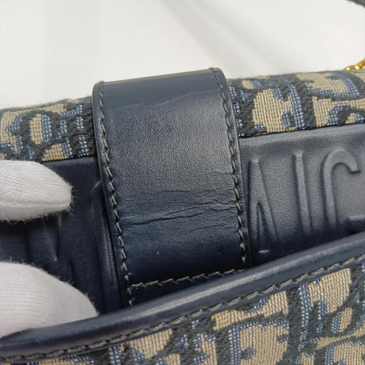 Oblique Montaigne Canvas x Leather Shoulder Bag, Navy, Lucky Star — view 11