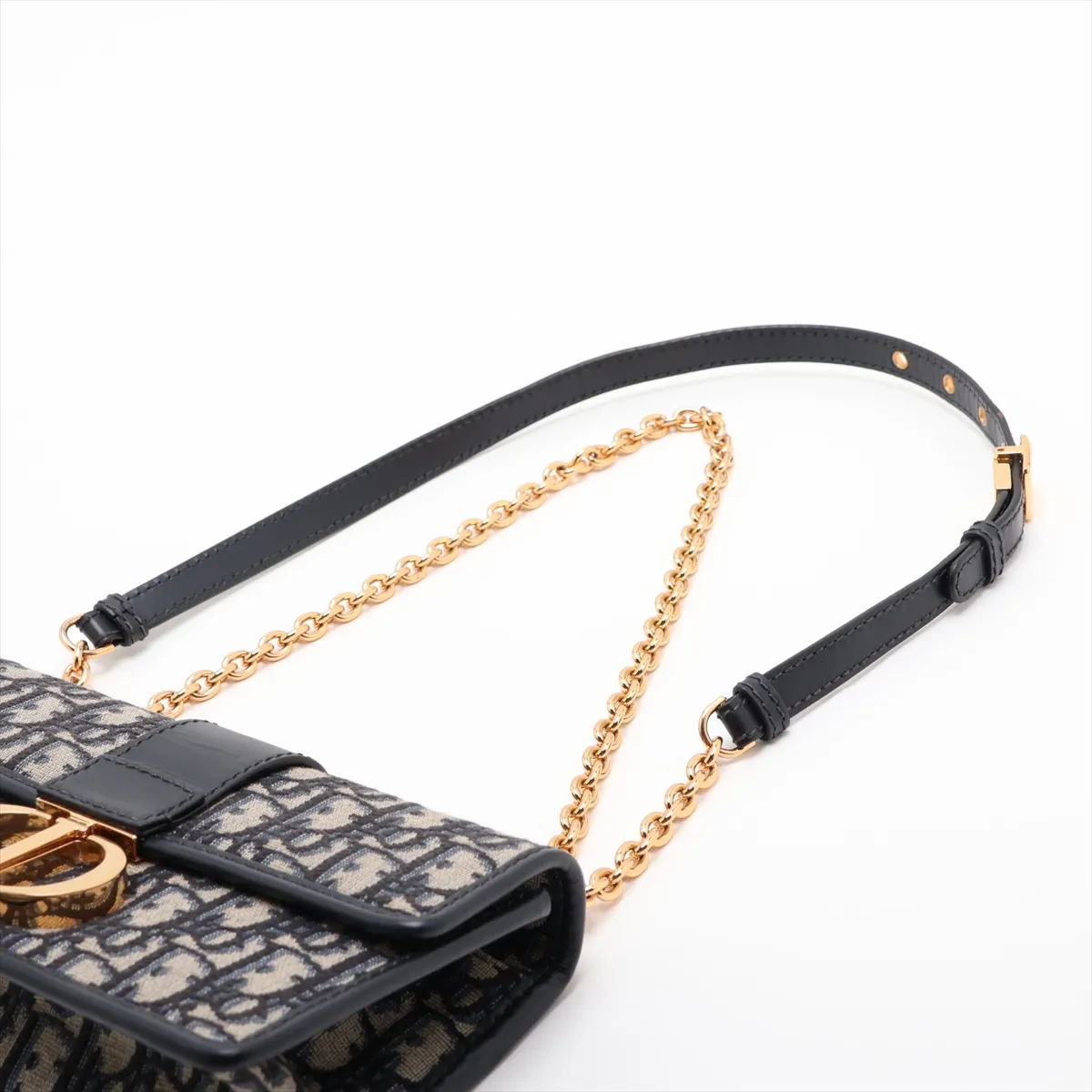Oblique Montaigne Canvas x Leather Shoulder Bag, Navy, Lucky Star — view 5