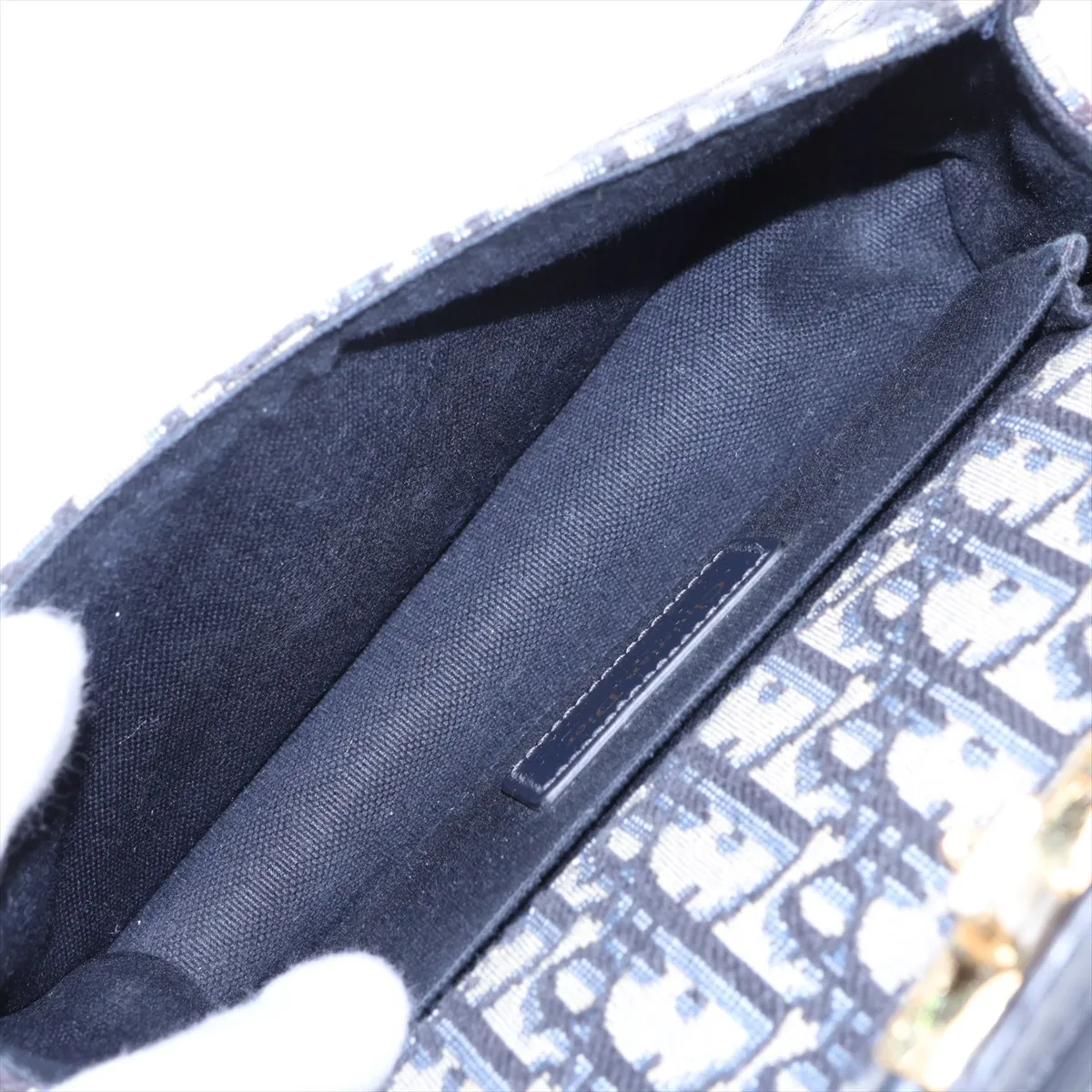 Oblique Montaigne Canvas x Leather Shoulder Bag, Navy, Lucky Star — view 6