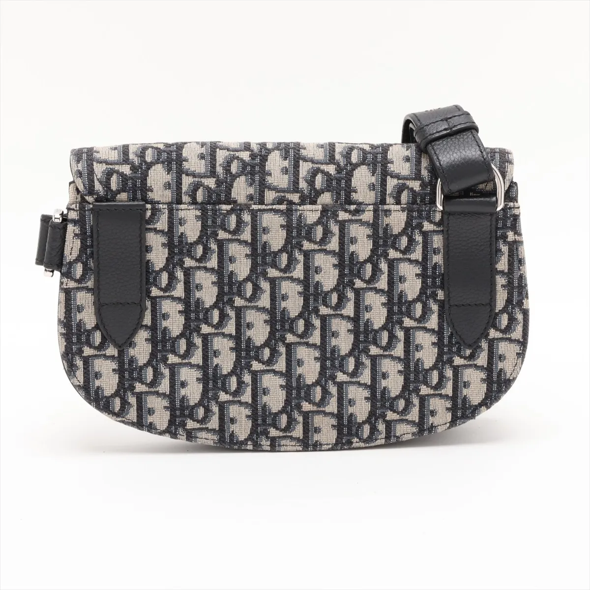 Oblique Saddle Canvas x Leather Body Bag, Navy — view 2