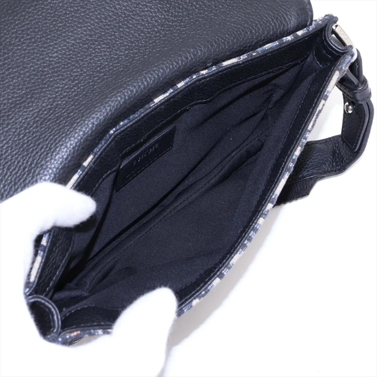 Oblique Saddle Canvas x Leather Body Bag, Navy — view 6