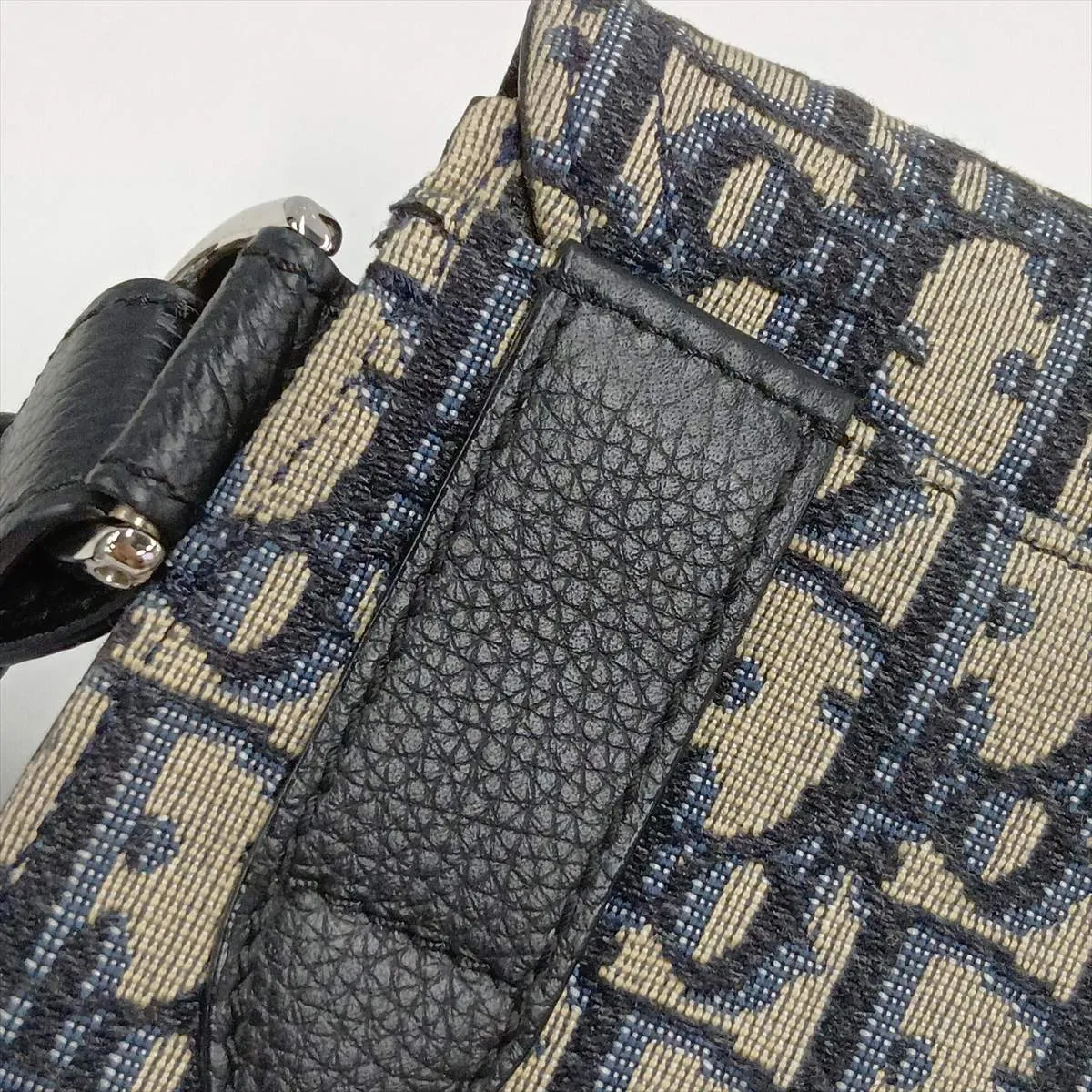 Oblique Saddle Canvas x Leather Body Bag, Navy — view 9
