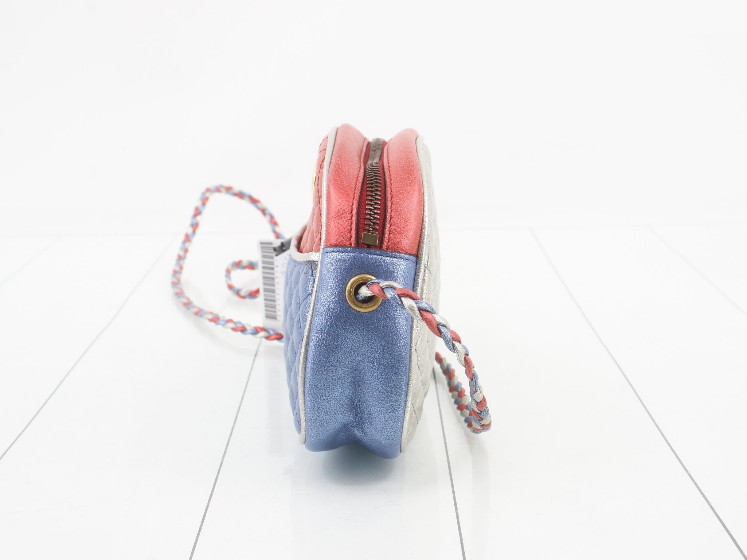 534139 Zumi Shoulder Bag, Leather, Red/Blue — view 3