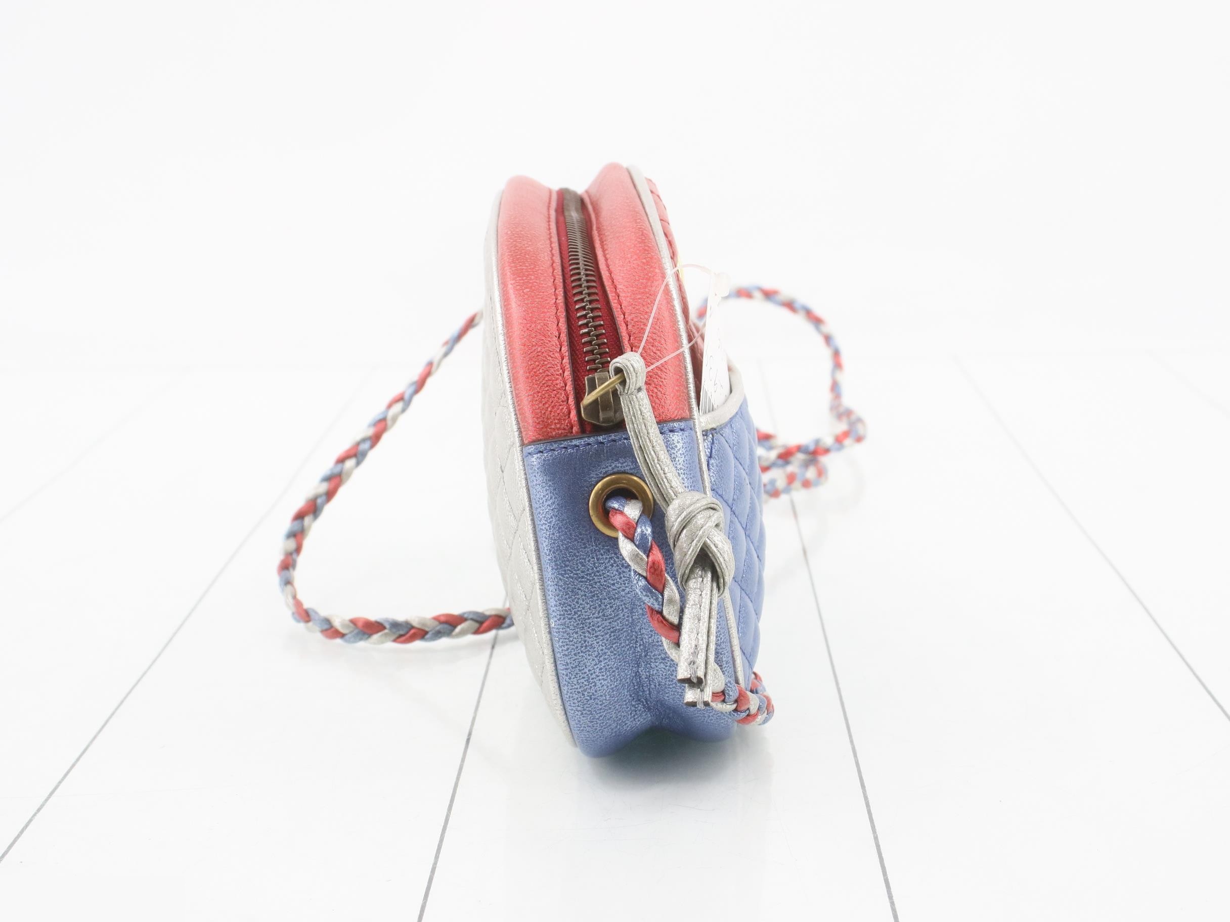 534139 Zumi Shoulder Bag, Leather, Red/Blue — view 4