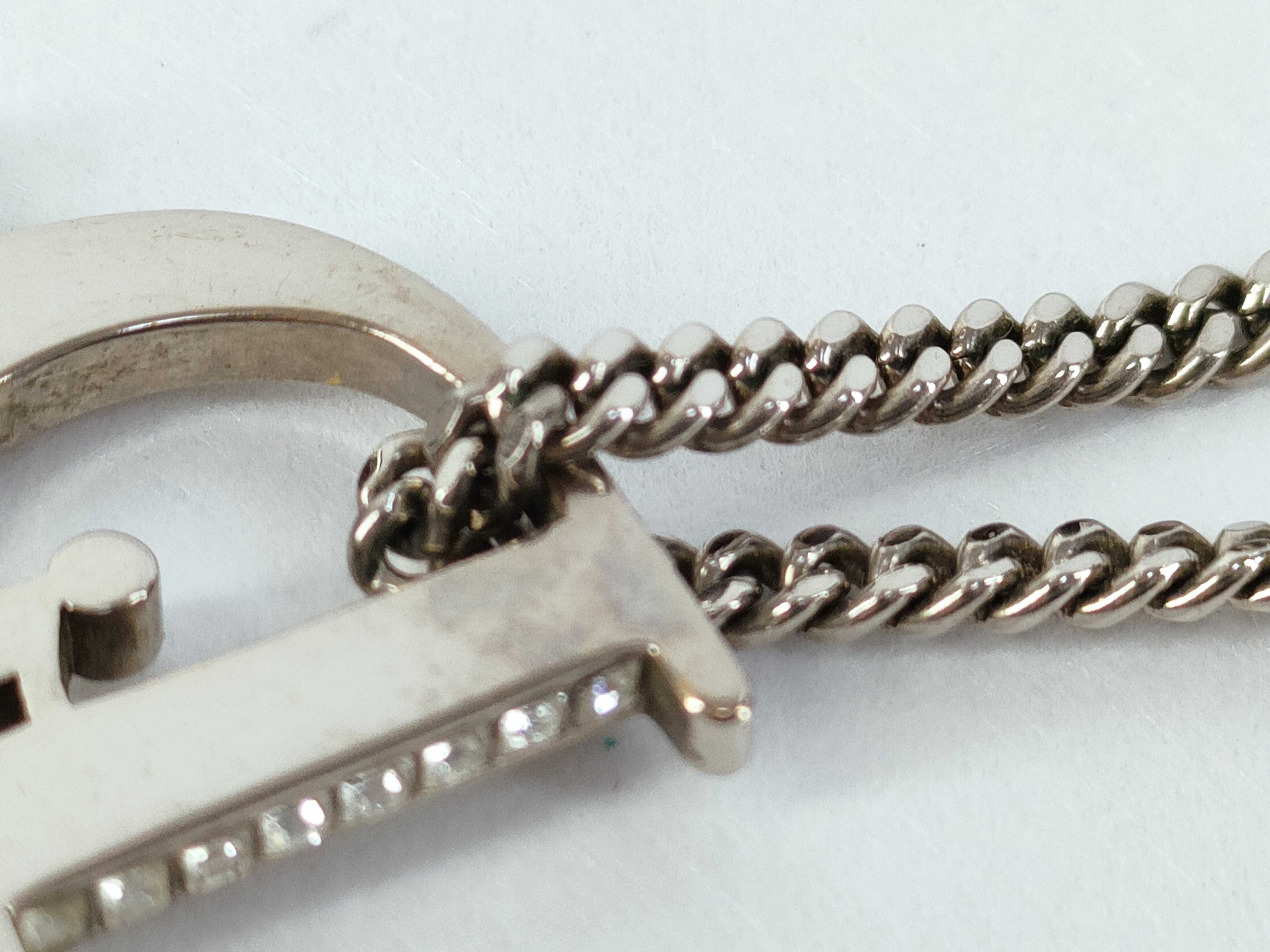 logo rhinestone silver curb chain necklace — view 9