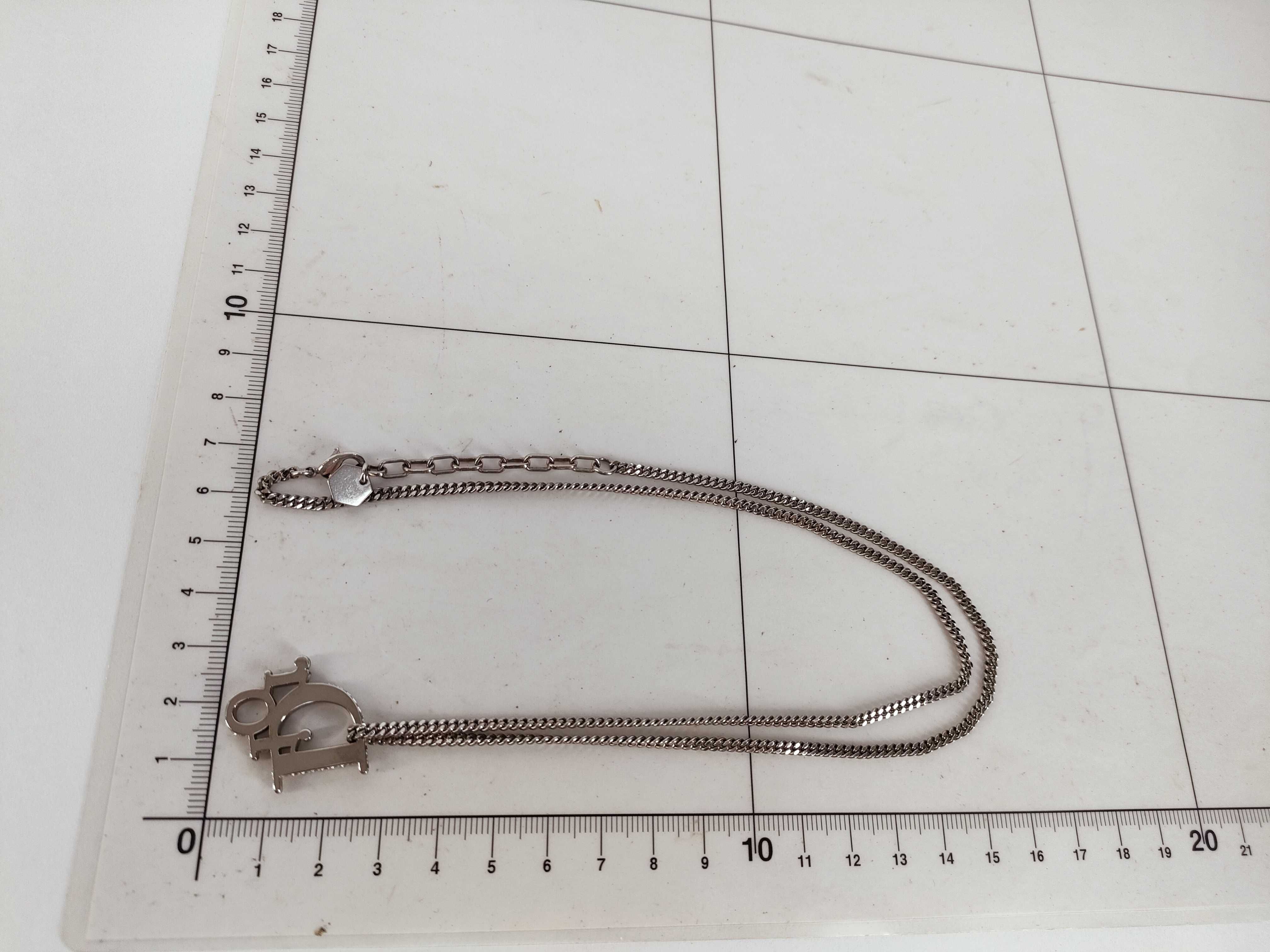 logo rhinestone silver curb chain necklace — view 10