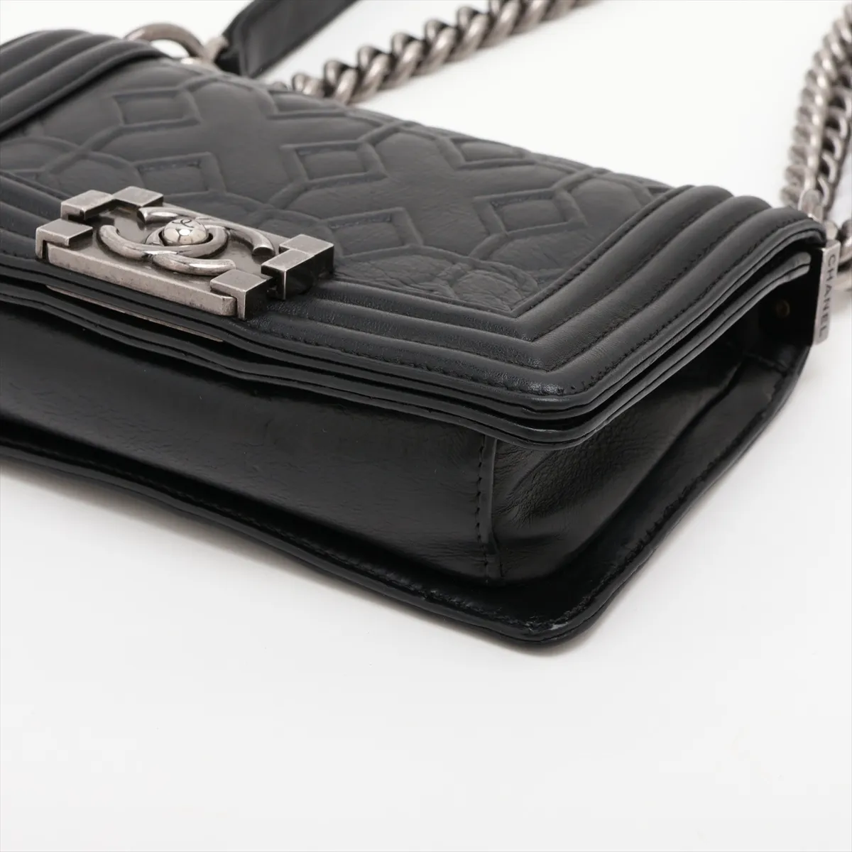 Boy Chanel 20 Small Lambskin Chain Shoulder Bag, Black with Gunmetal Hardware, 17095426, Serial Number 17, A67085 — view 3
