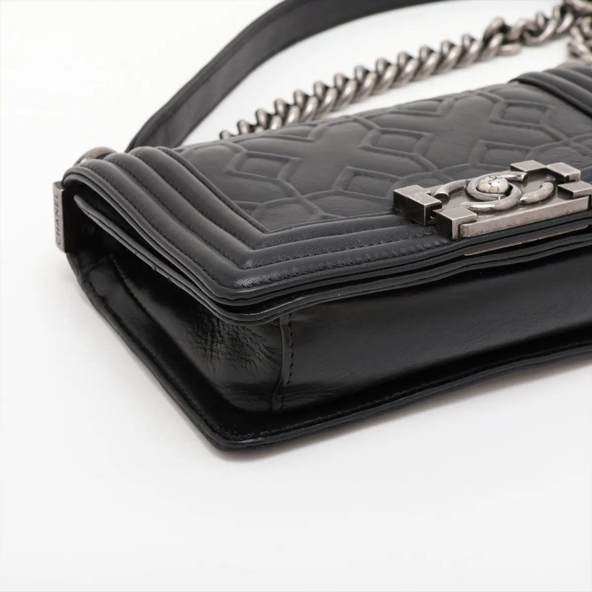 Boy Chanel 20 Small Lambskin Chain Shoulder Bag, Black with Gunmetal Hardware, 17095426, Serial Number 17, A67085 — view 4