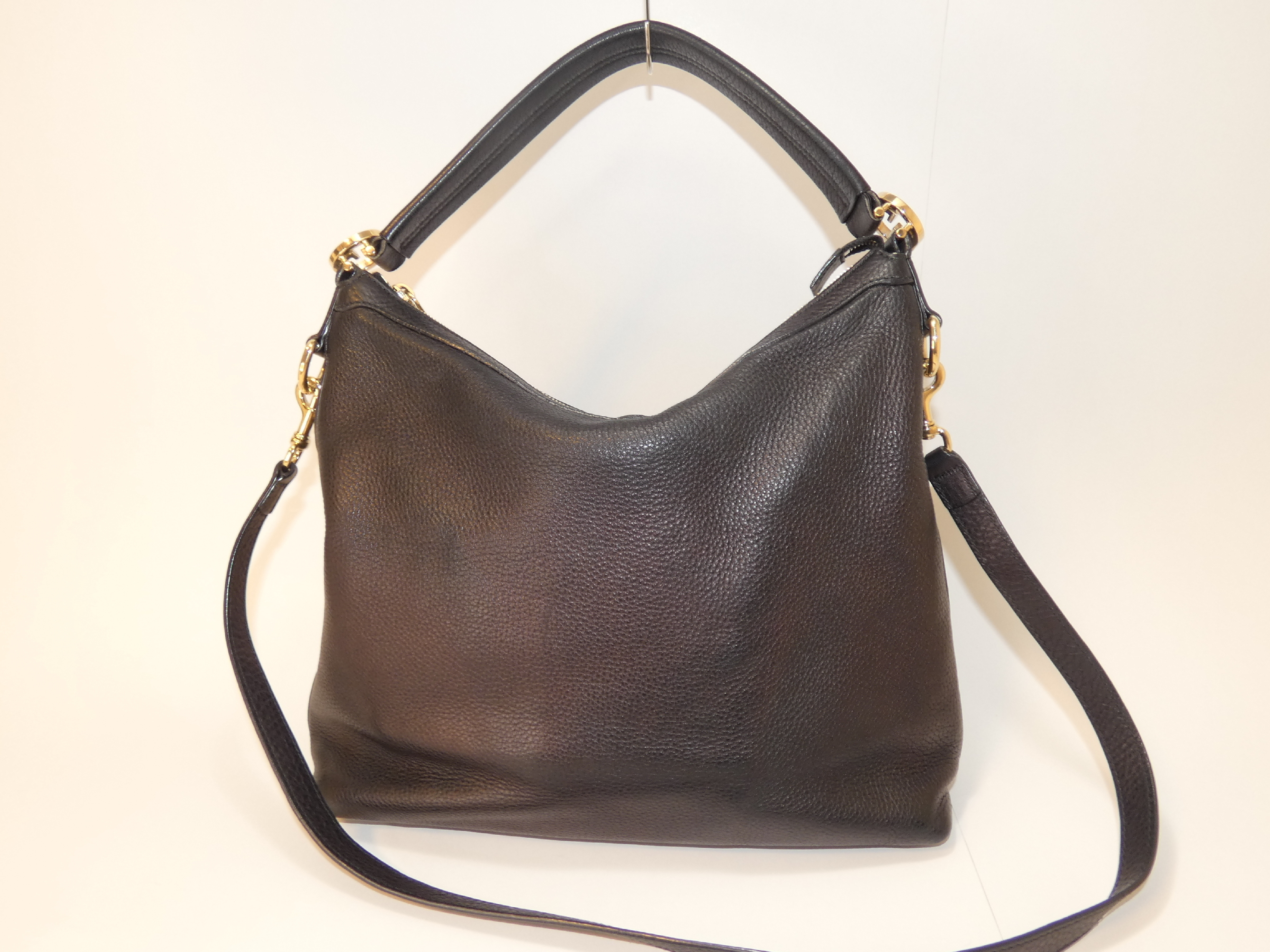 2-way Interlocking Black Leather Shoulder Bag — view 2