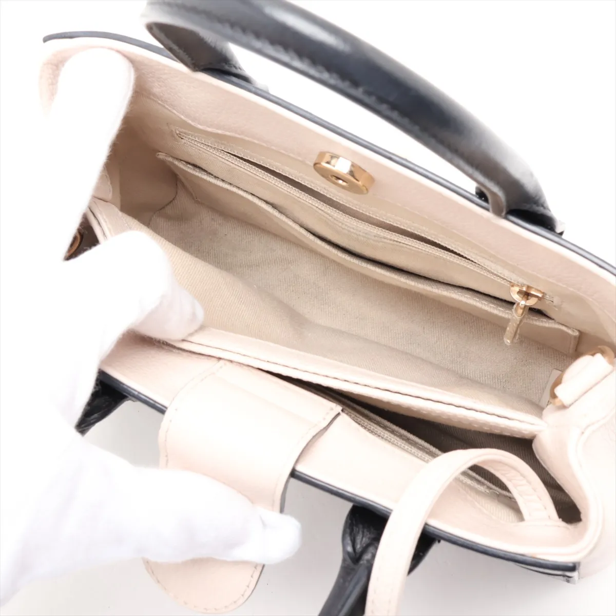 Neo Executive Leather 2-Way Handbag, Black x Beige, Gold Hardware, 24073539, Serial Number 24 — view 9