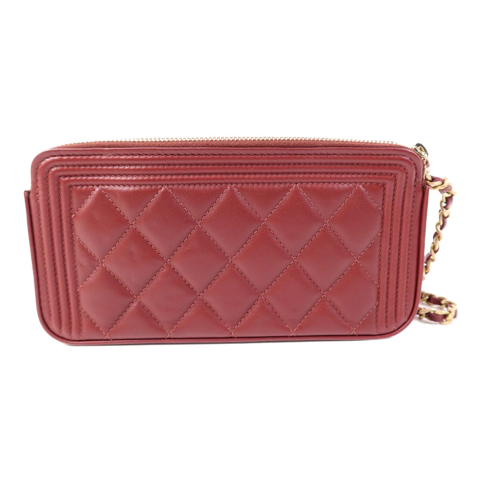 Lambskin Quilted Small Boy Clutch w/Chain Strap — view 2